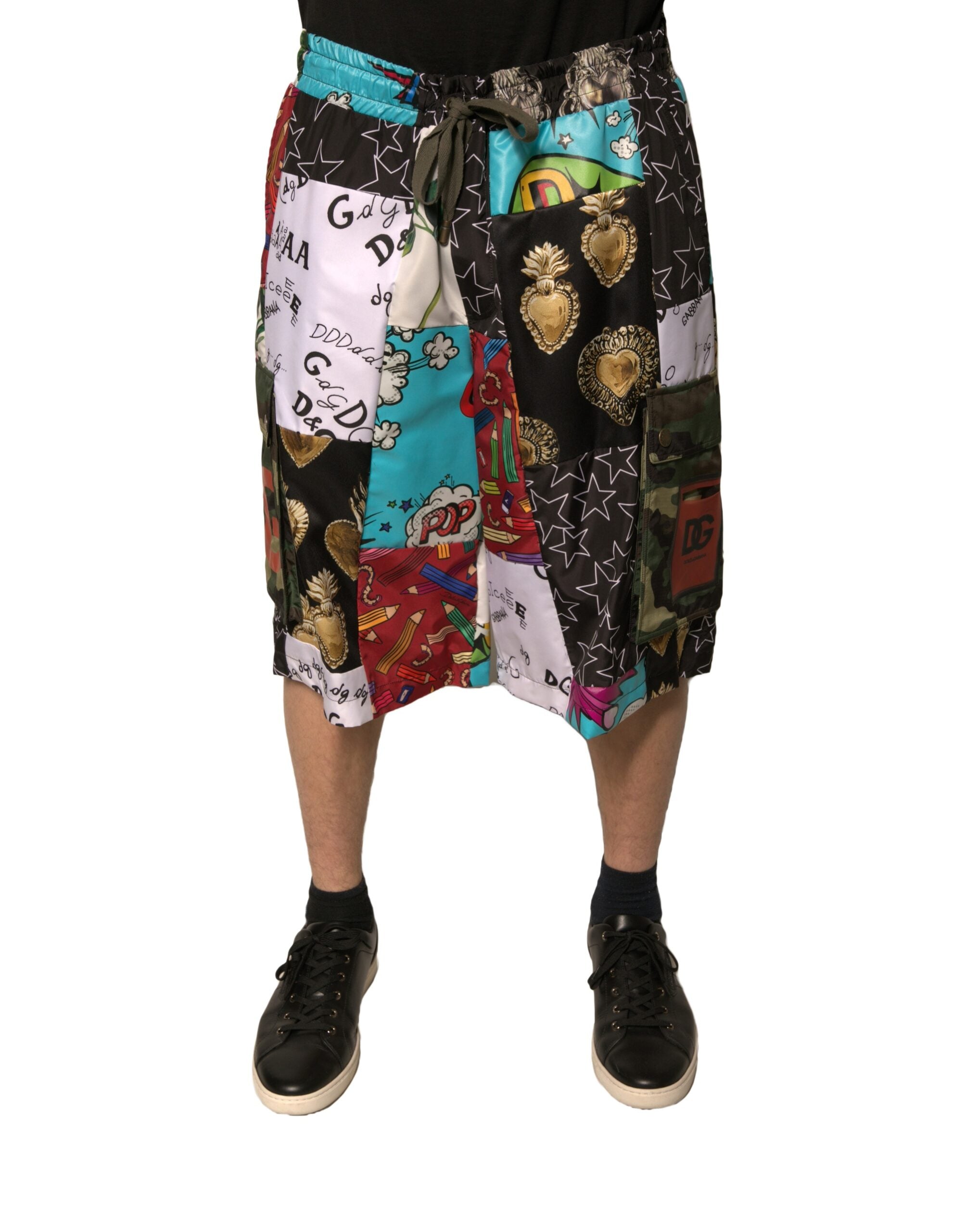 Multicolor Patchwork Cargo Bermuda Shorts - ventzia