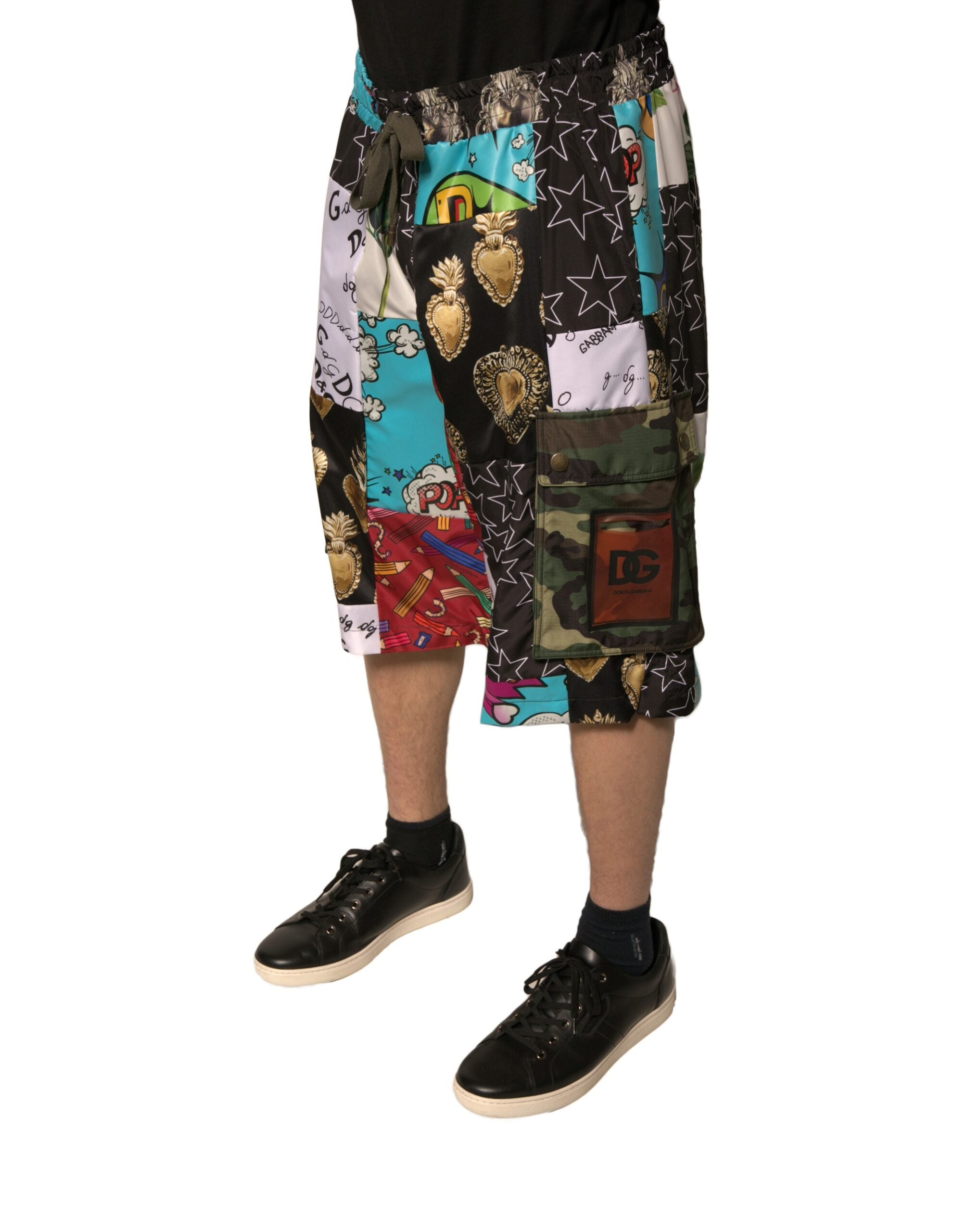 Multicolor Patchwork Cargo Bermuda Shorts - ventzia