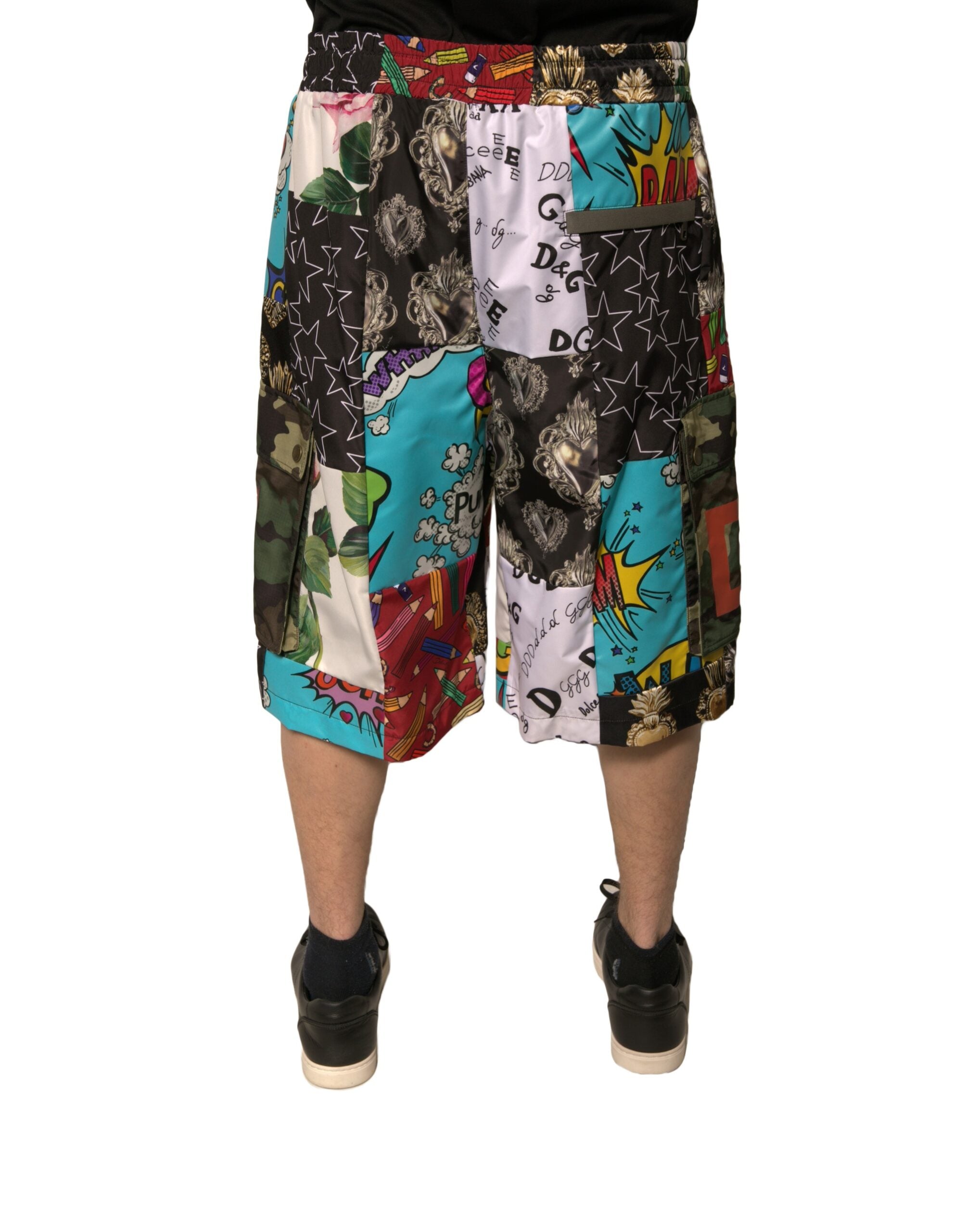 Multicolor Patchwork Cargo Bermuda Shorts - ventzia