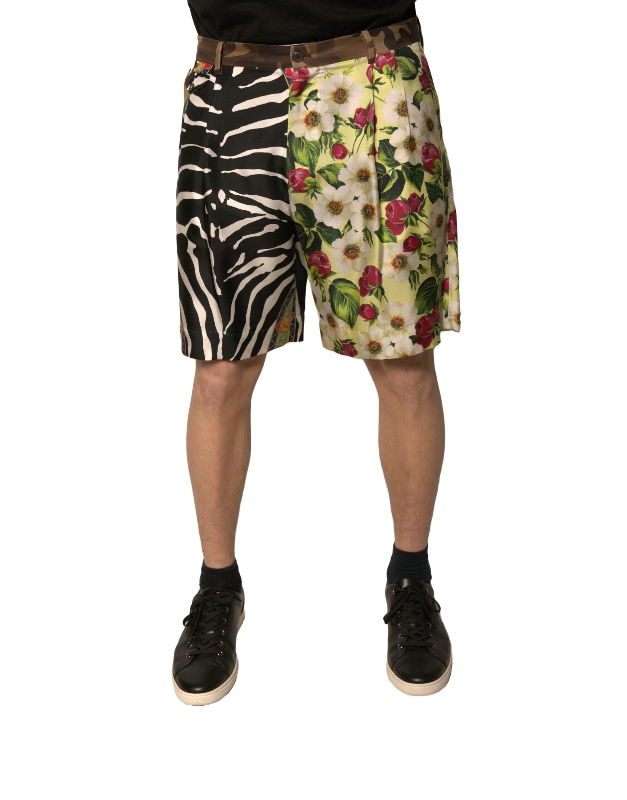 Multicolor Patchwork Silk Men Chino Shorts - ventzia