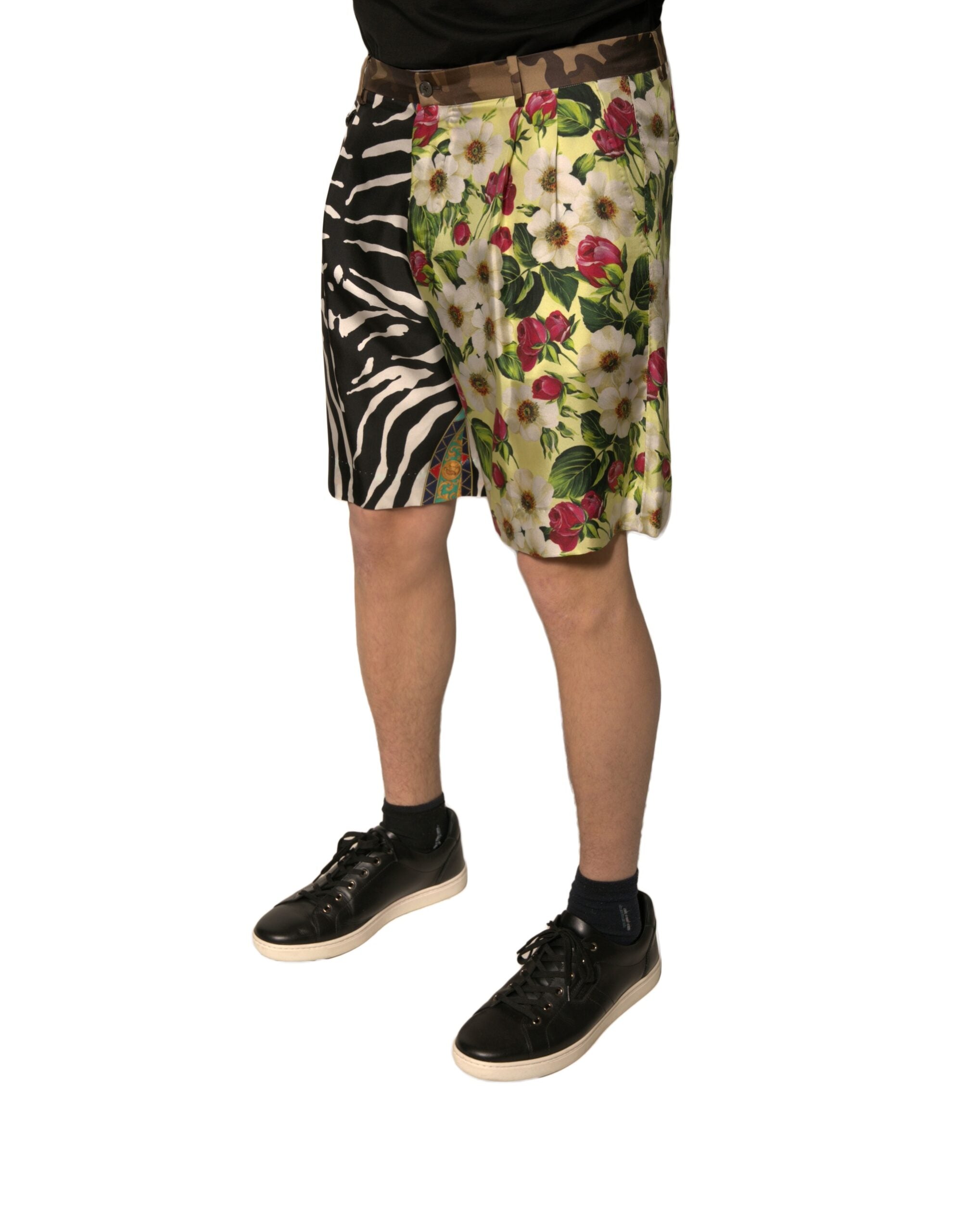 Multicolor Patchwork Silk Men Chino Shorts - ventzia