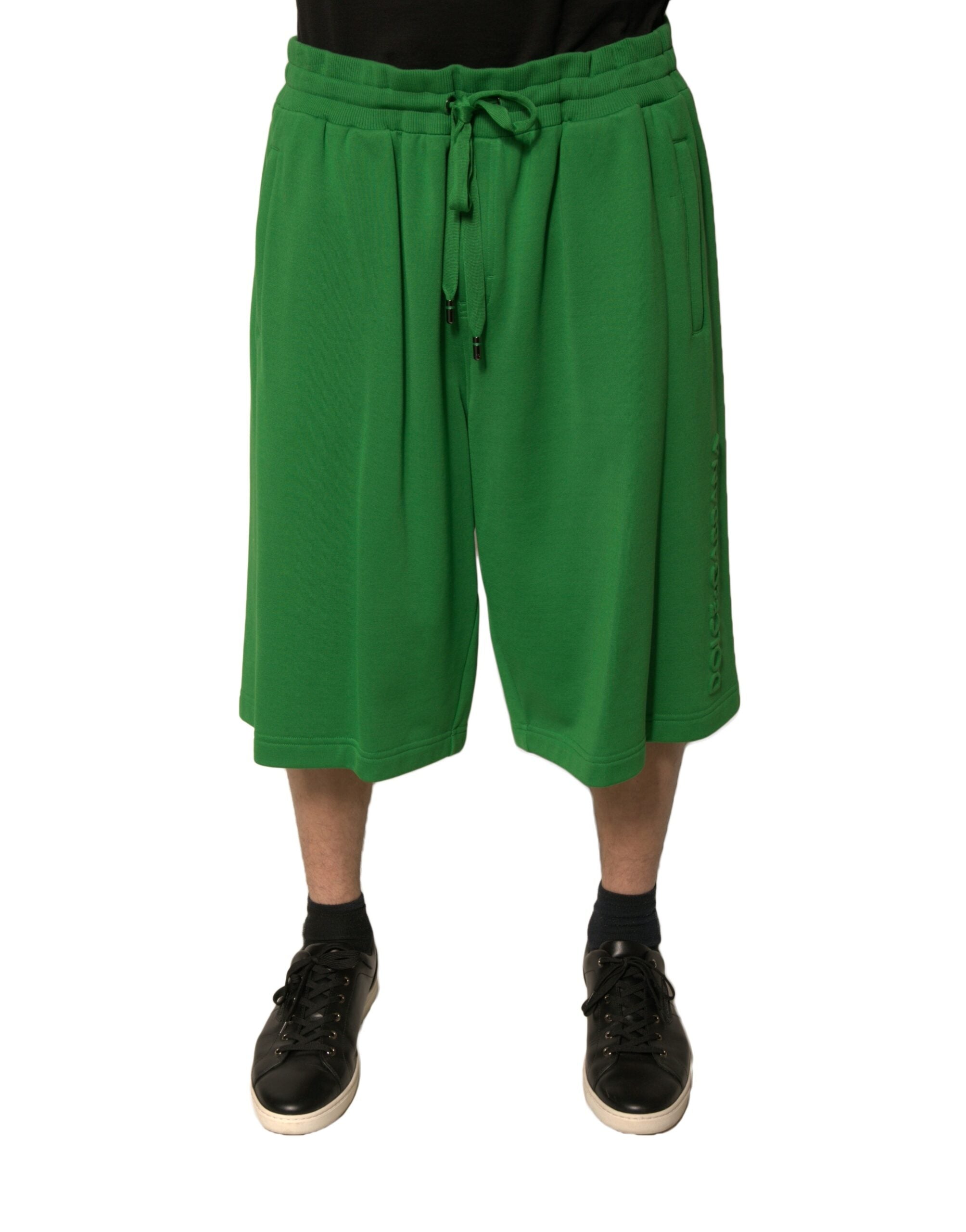 Green Cotton Blend Men Bermuda Shorts - ventzia