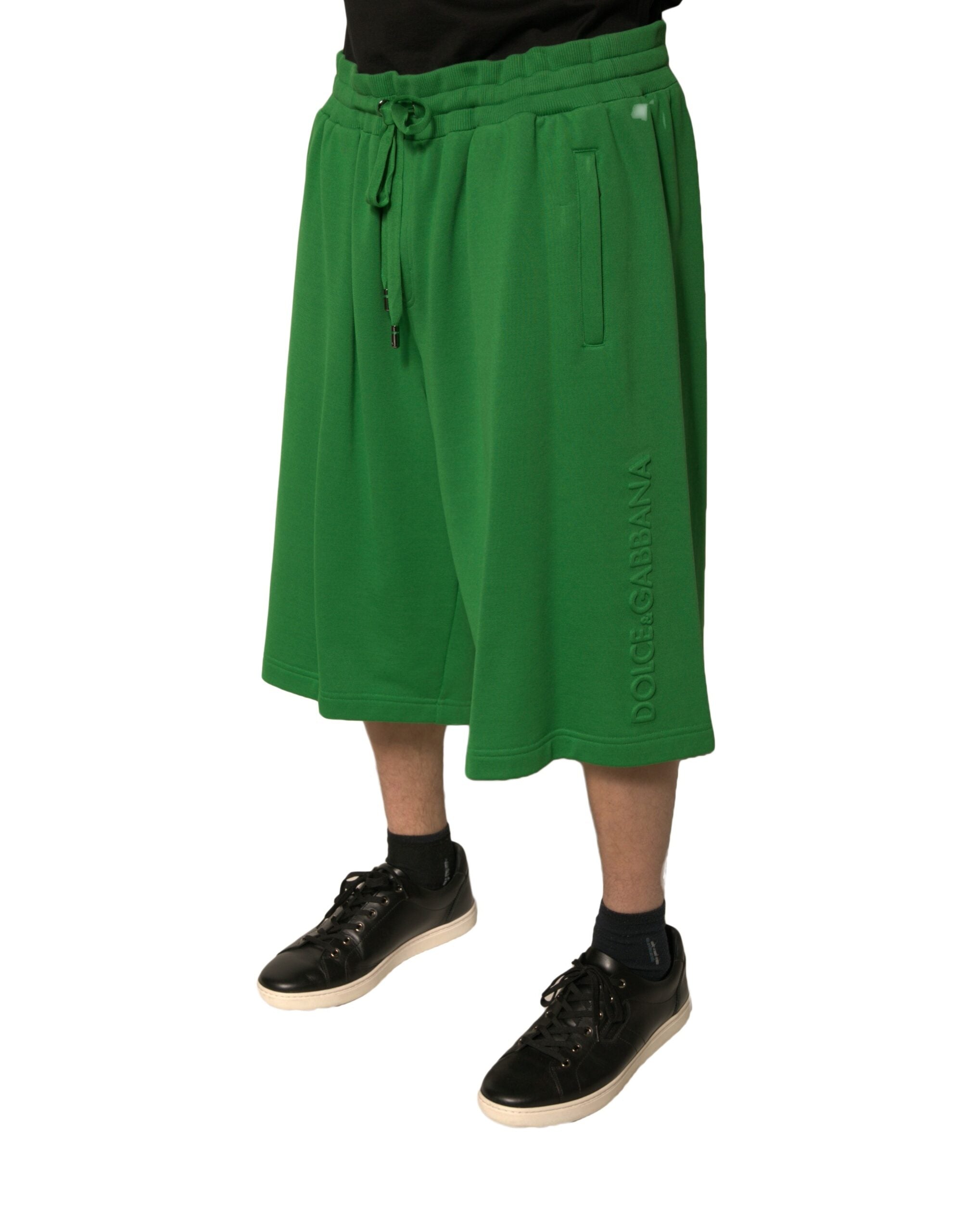 Green Cotton Blend Men Bermuda Shorts - ventzia