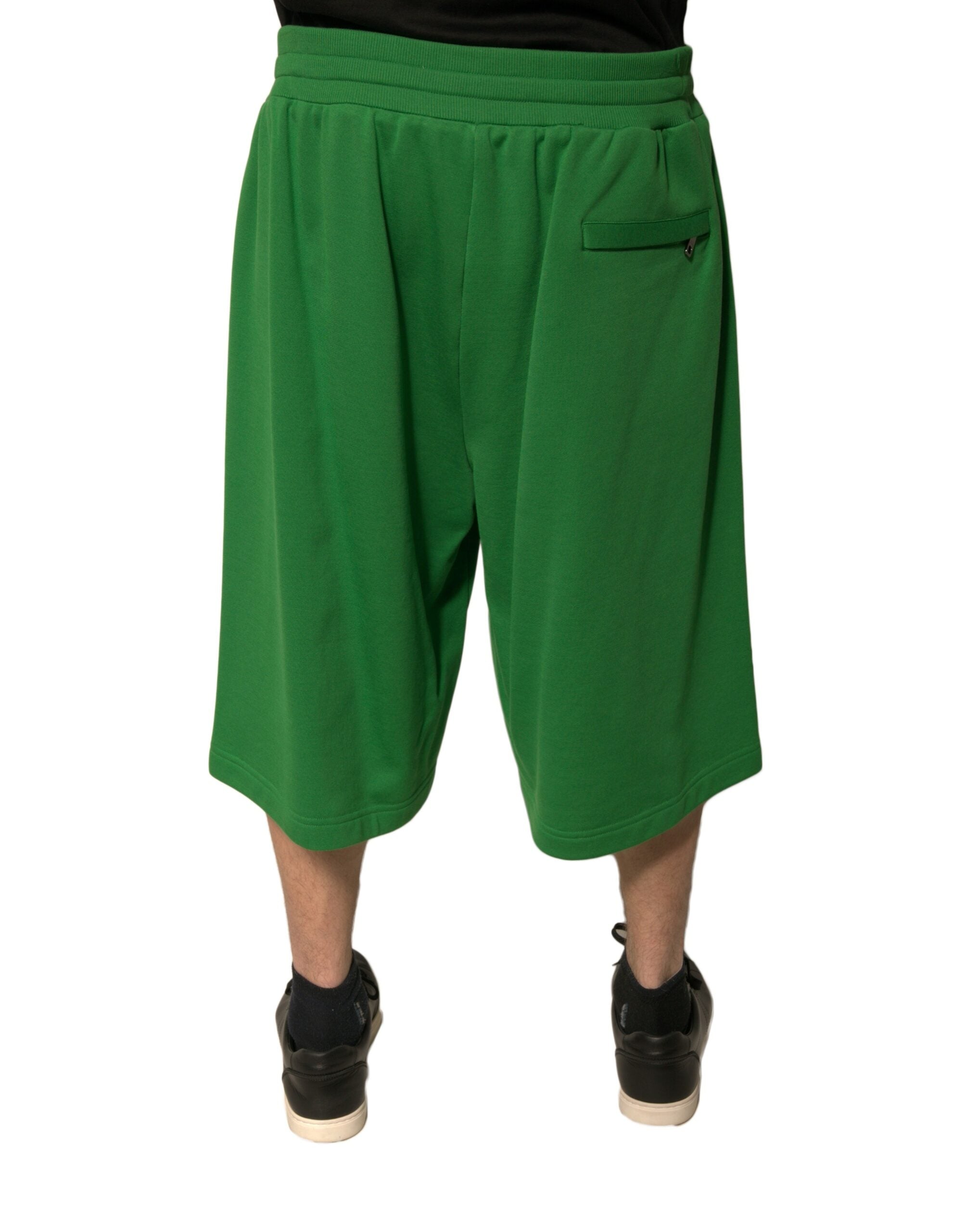 Green Cotton Blend Men Bermuda Shorts - ventzia