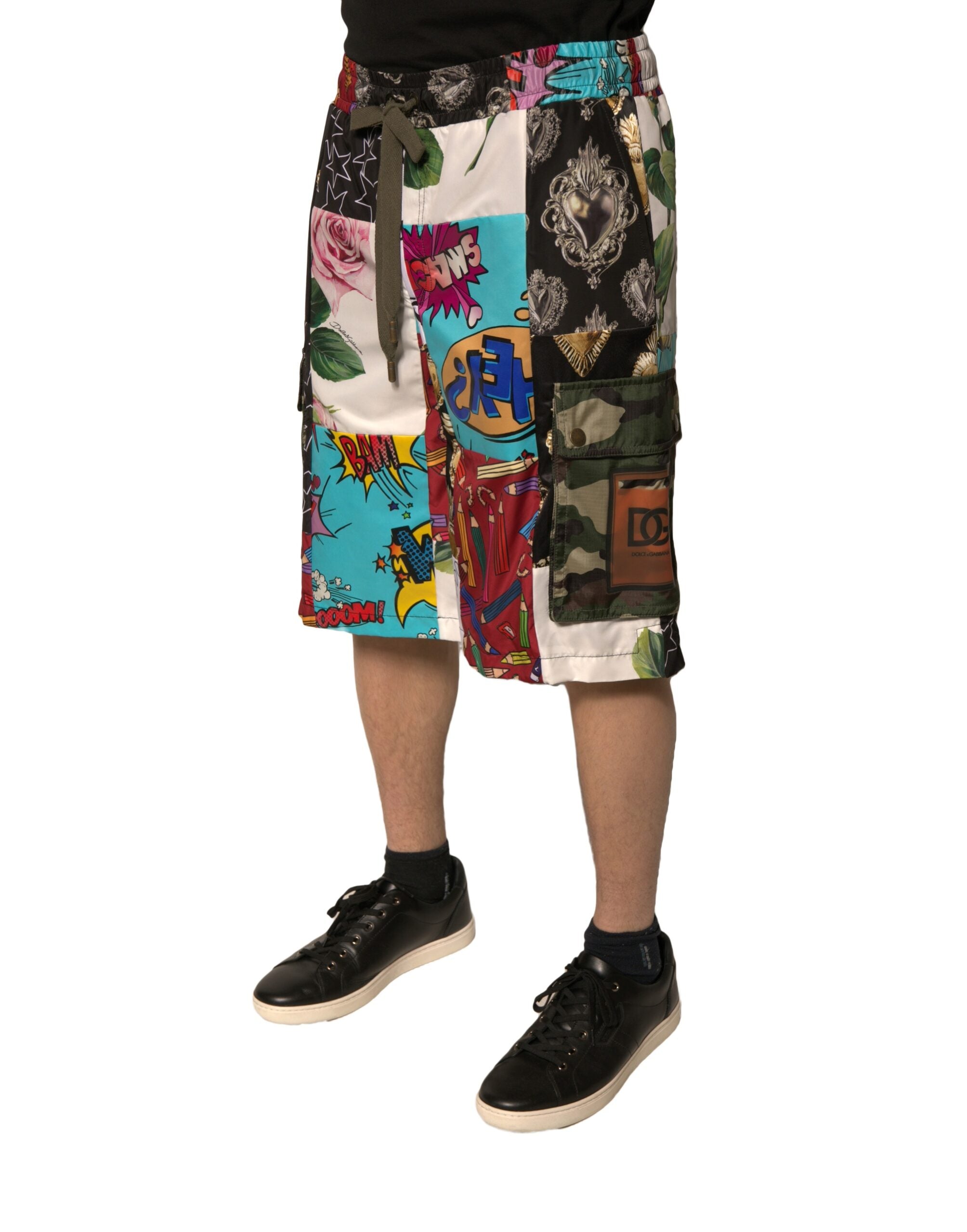 Multicolor Patchwork Cargo Bermuda Shorts - ventzia