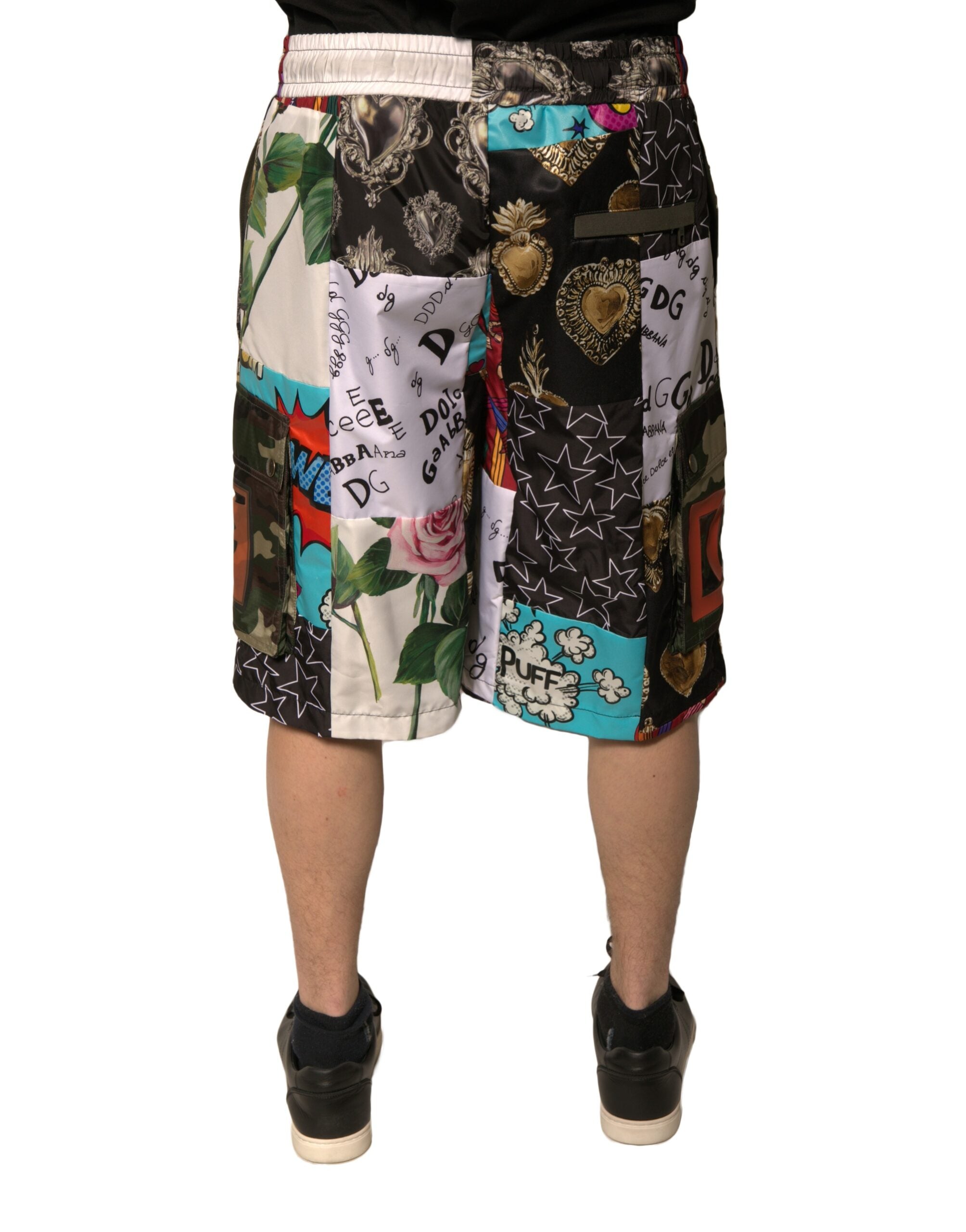 Multicolor Patchwork Cargo Bermuda Shorts - ventzia