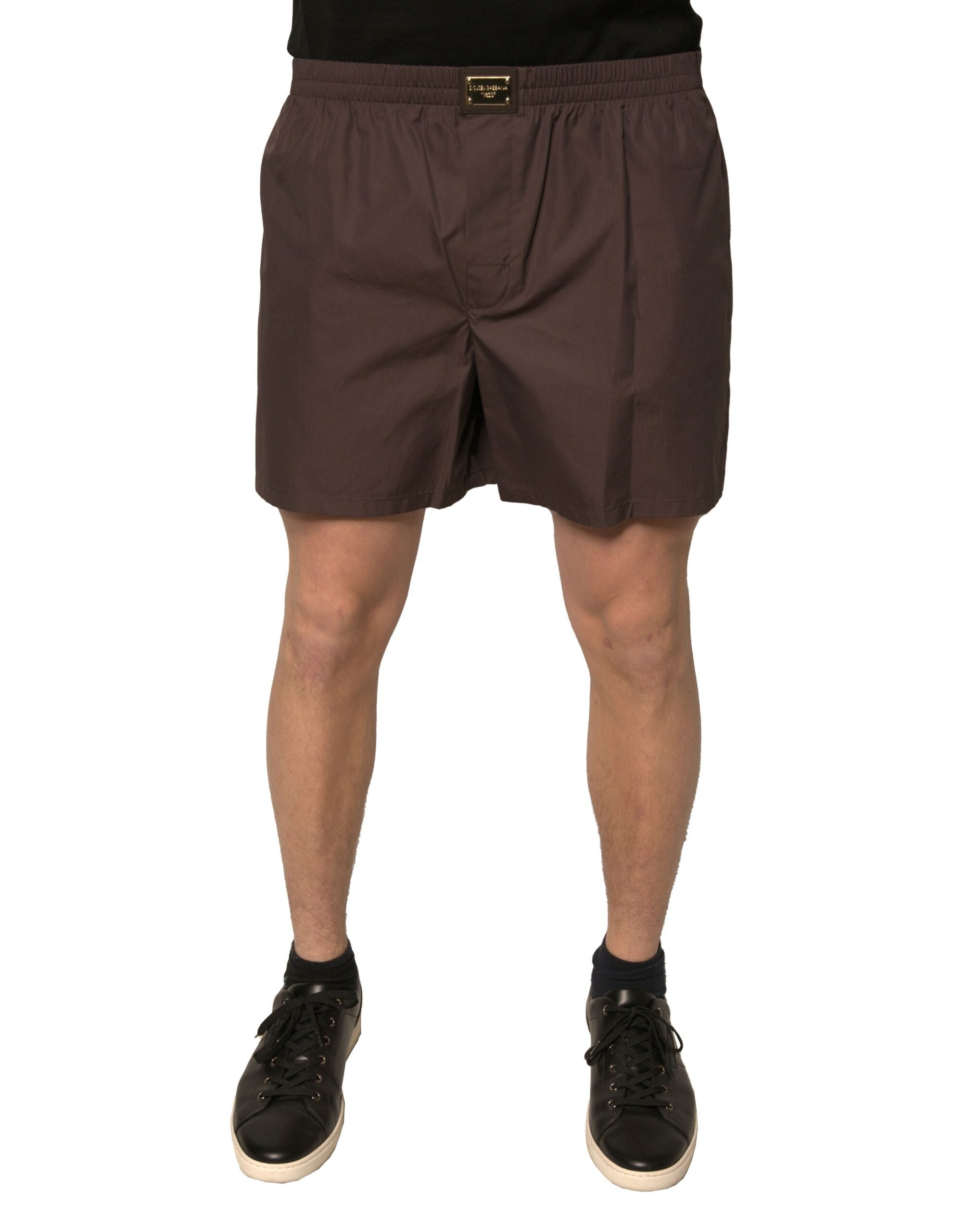 Brown Cotton Blend Men Mid Waist Shorts - ventzia