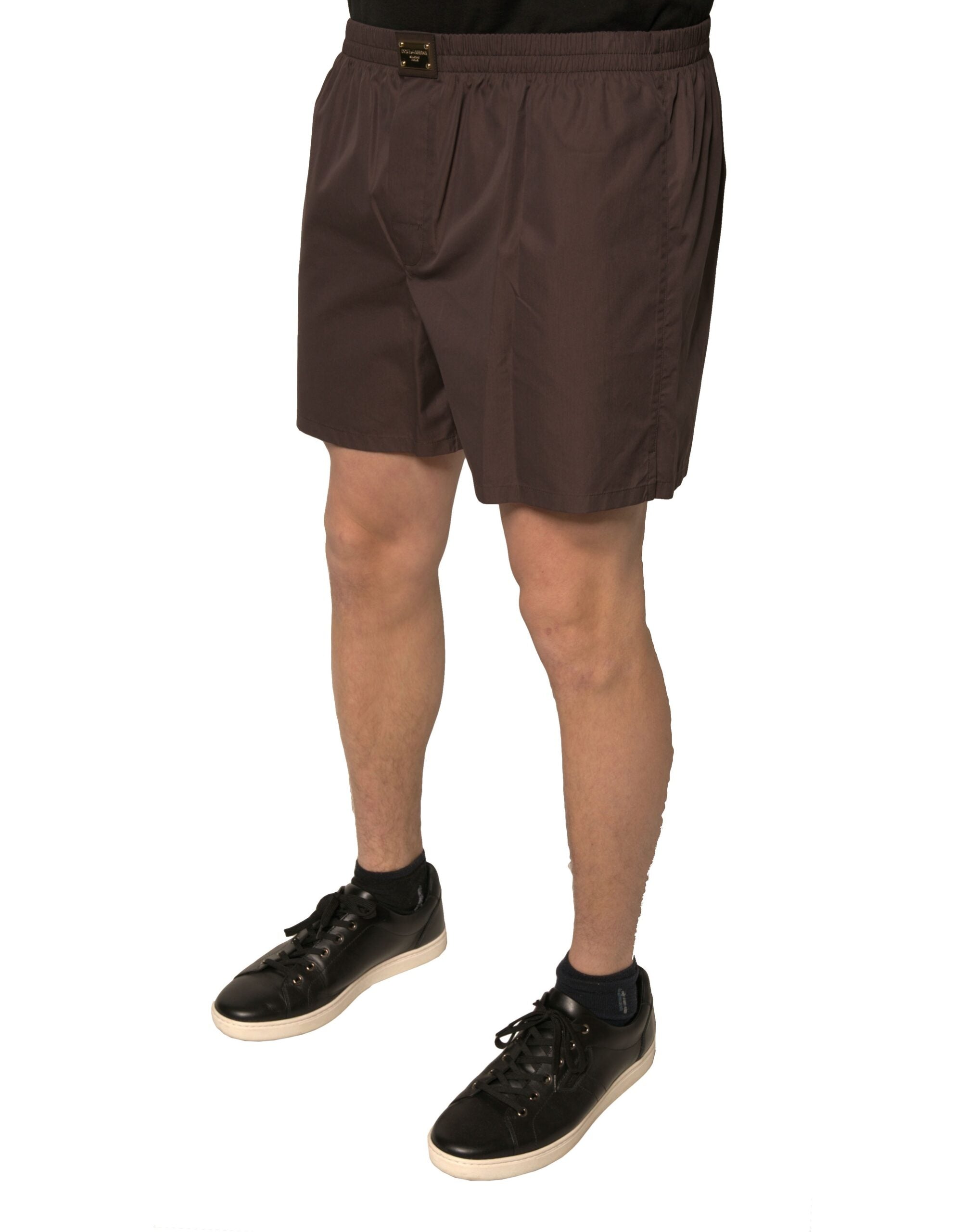Brown Cotton Blend Men Mid Waist Shorts - ventzia
