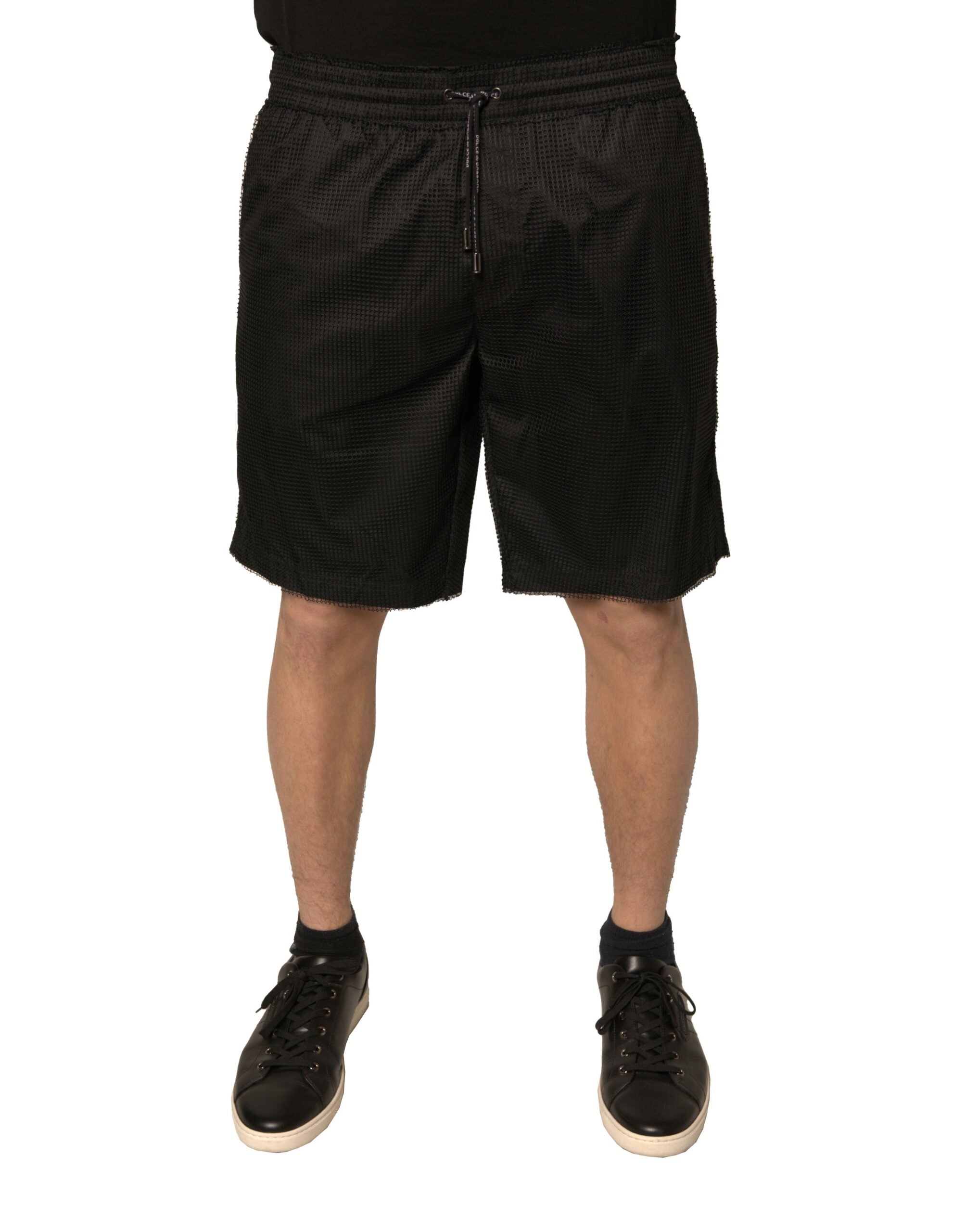 Black Polyester Jersey Mid Waist Shorts - ventzia