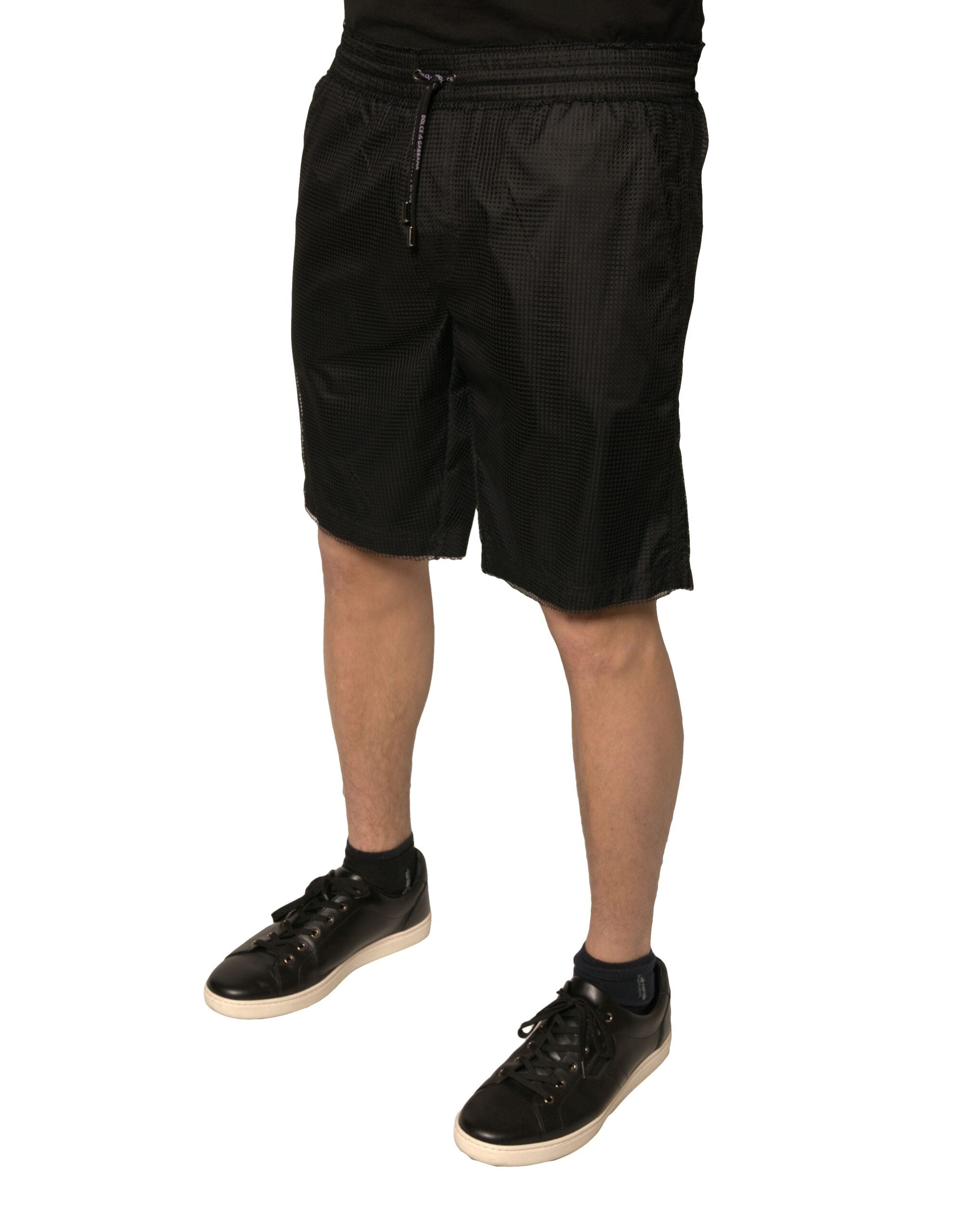 Black Polyester Jersey Mid Waist Shorts - ventzia
