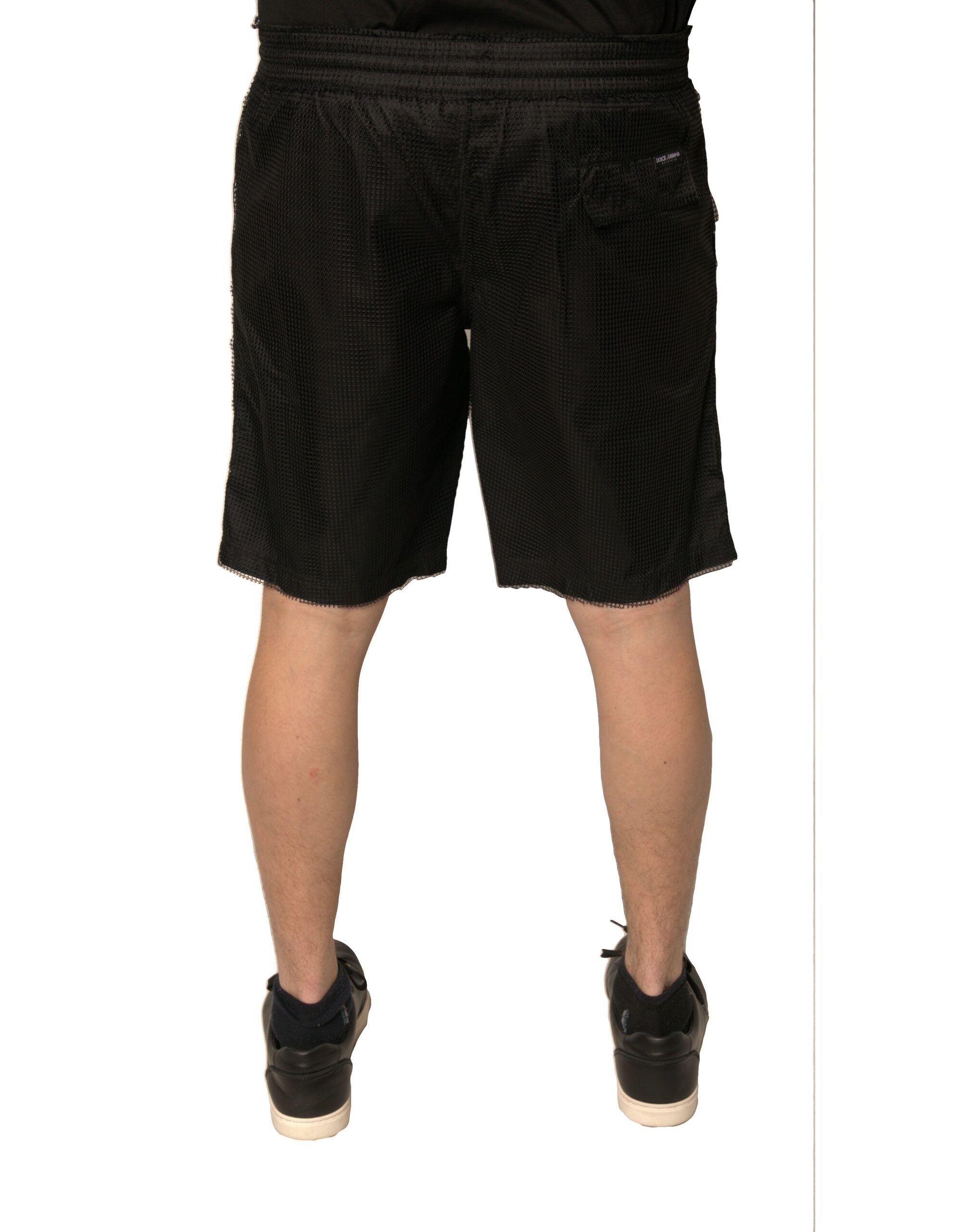 Black Polyester Jersey Mid Waist Shorts - ventzia