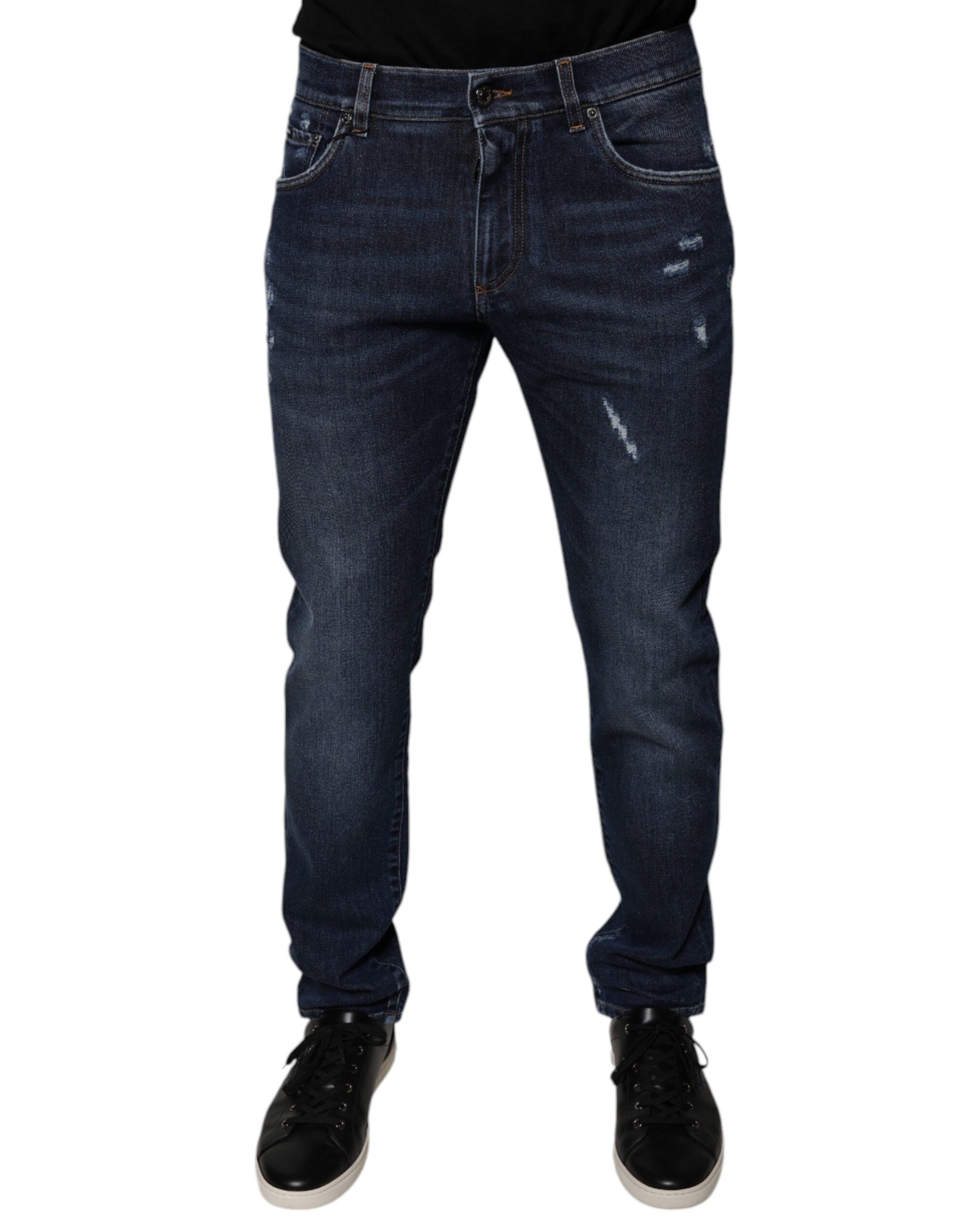 Dark Blue Cotton Logo Skinny Denim Jeans - ventzia