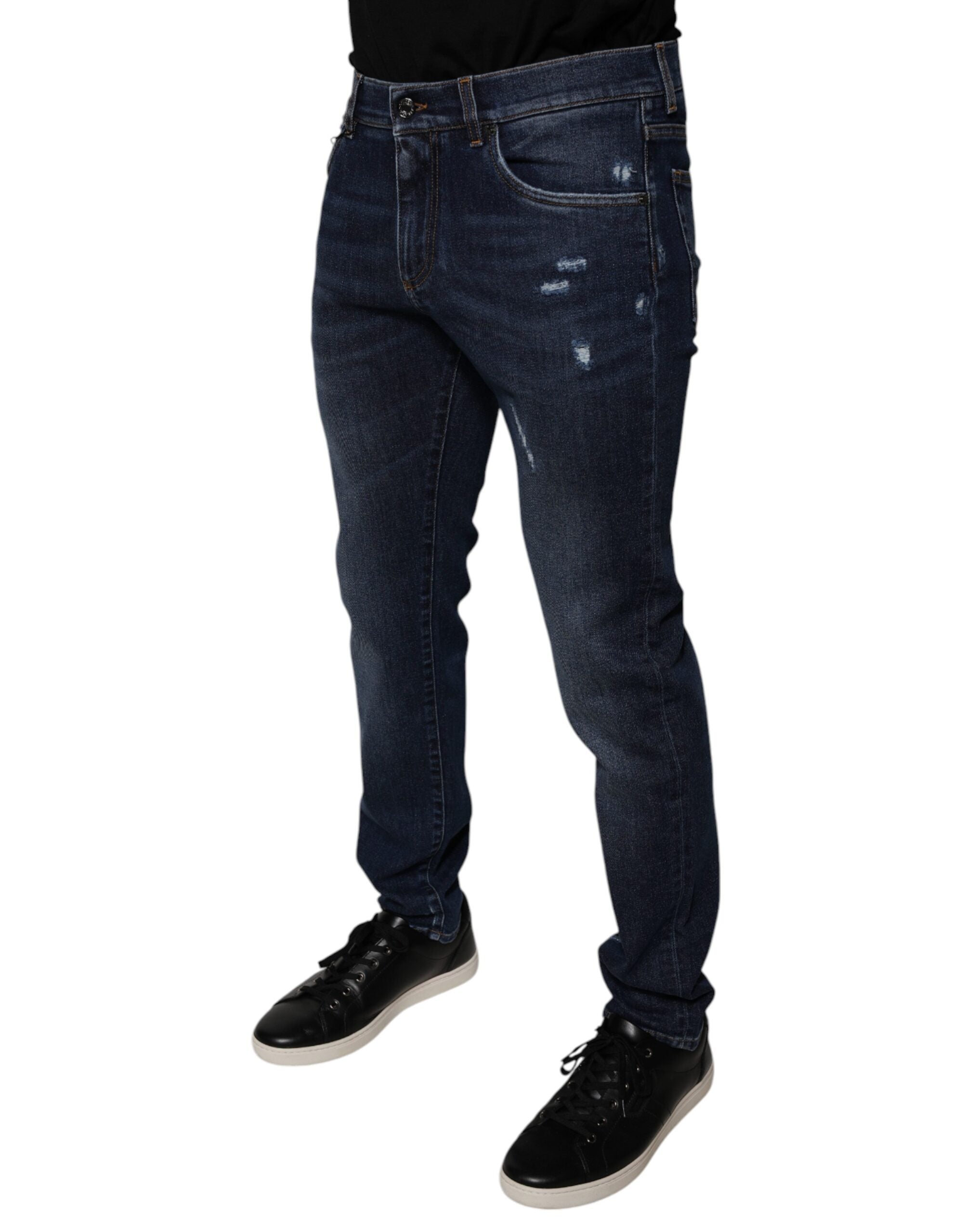 Dark Blue Cotton Logo Skinny Denim Jeans - ventzia