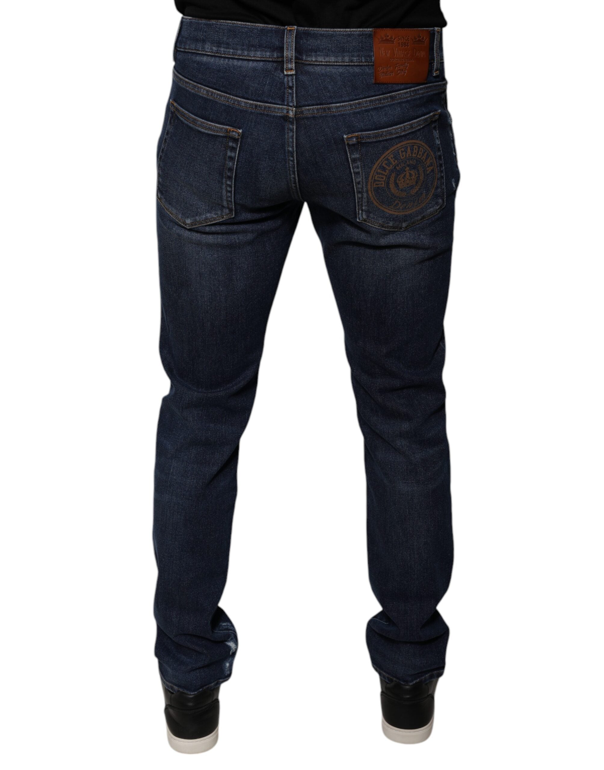 Dark Blue Cotton Logo Skinny Denim Jeans - ventzia