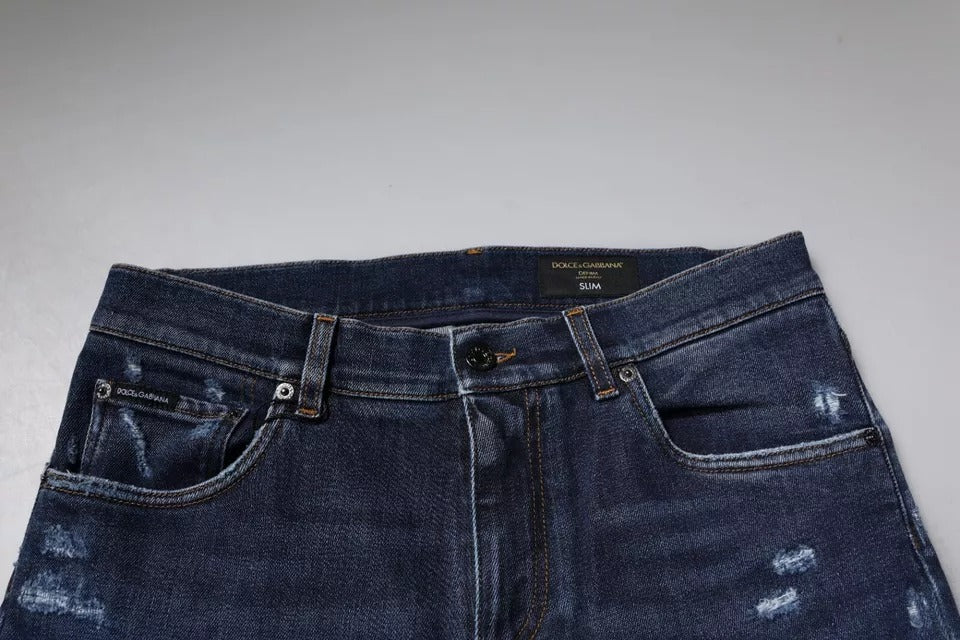 Dark Blue Cotton Logo Skinny Denim Jeans - ventzia