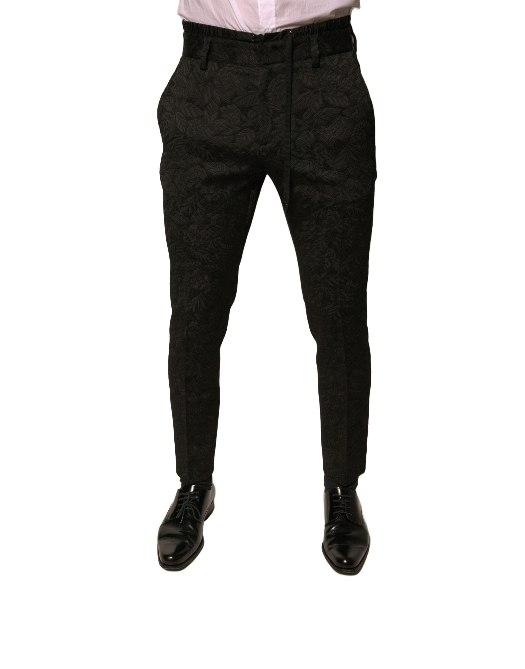 Black Brocade Polyester Skinny Men Dress Pants Black Brocade Polyester Skinny Men Dress Pants