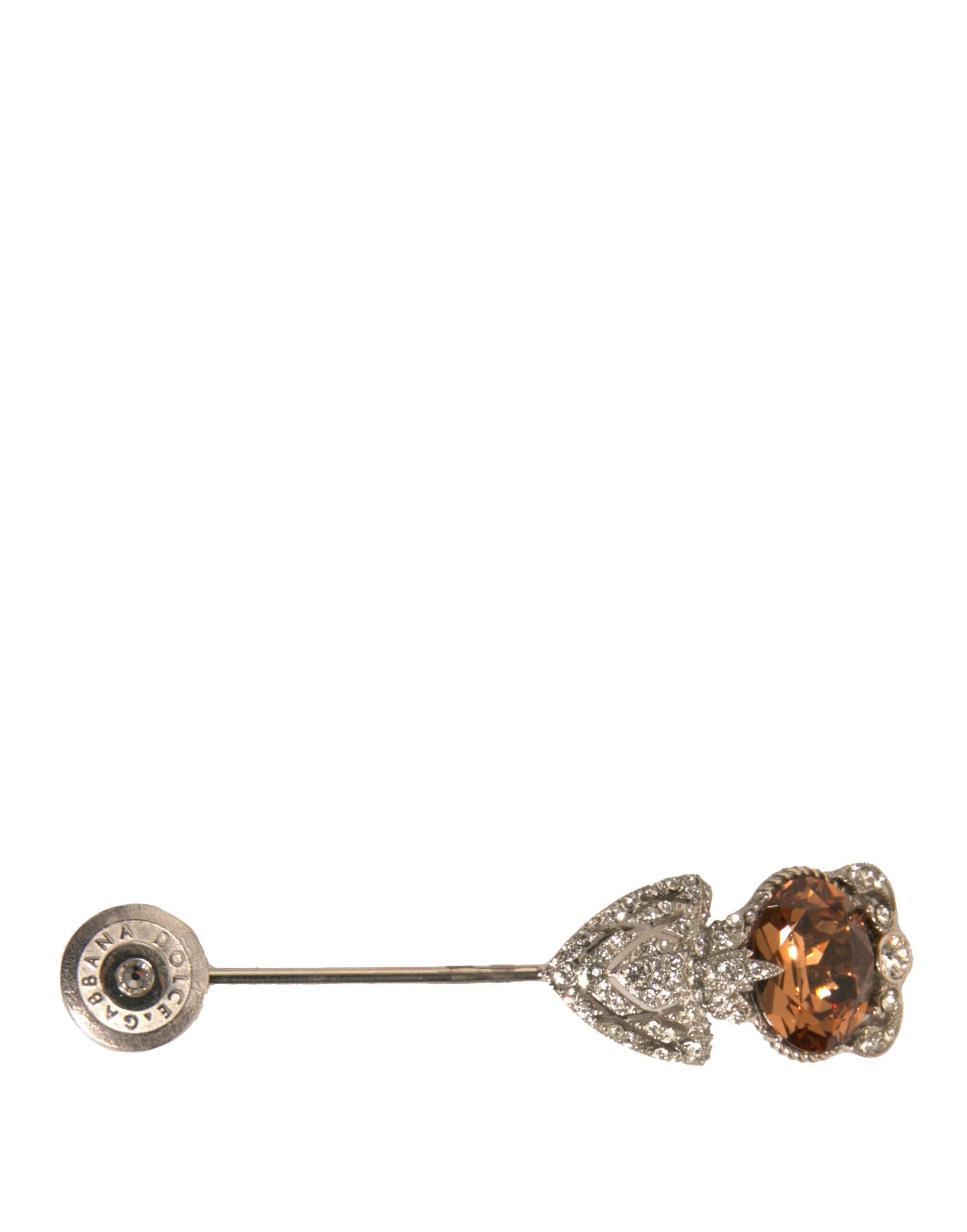 Silver 925 Sterling Silver Crystals Pin Collar Brooch - ventzia