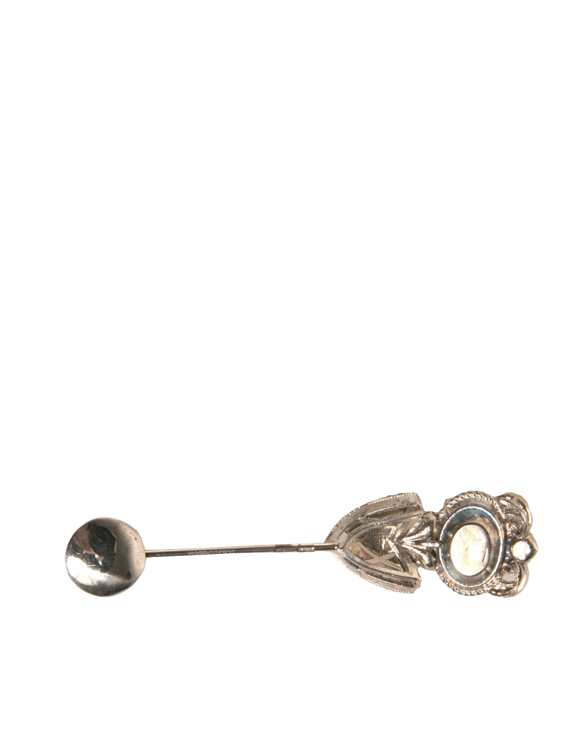 Silver 925 Sterling Silver Crystals Pin Collar Brooch - ventzia
