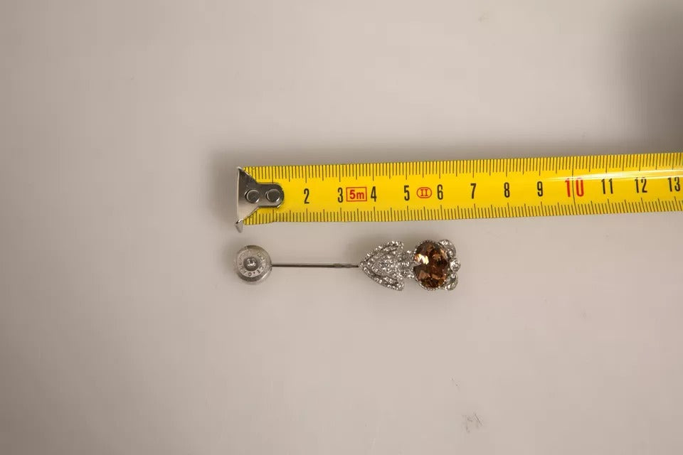 Silver 925 Sterling Silver Crystals Pin Collar Brooch - ventzia