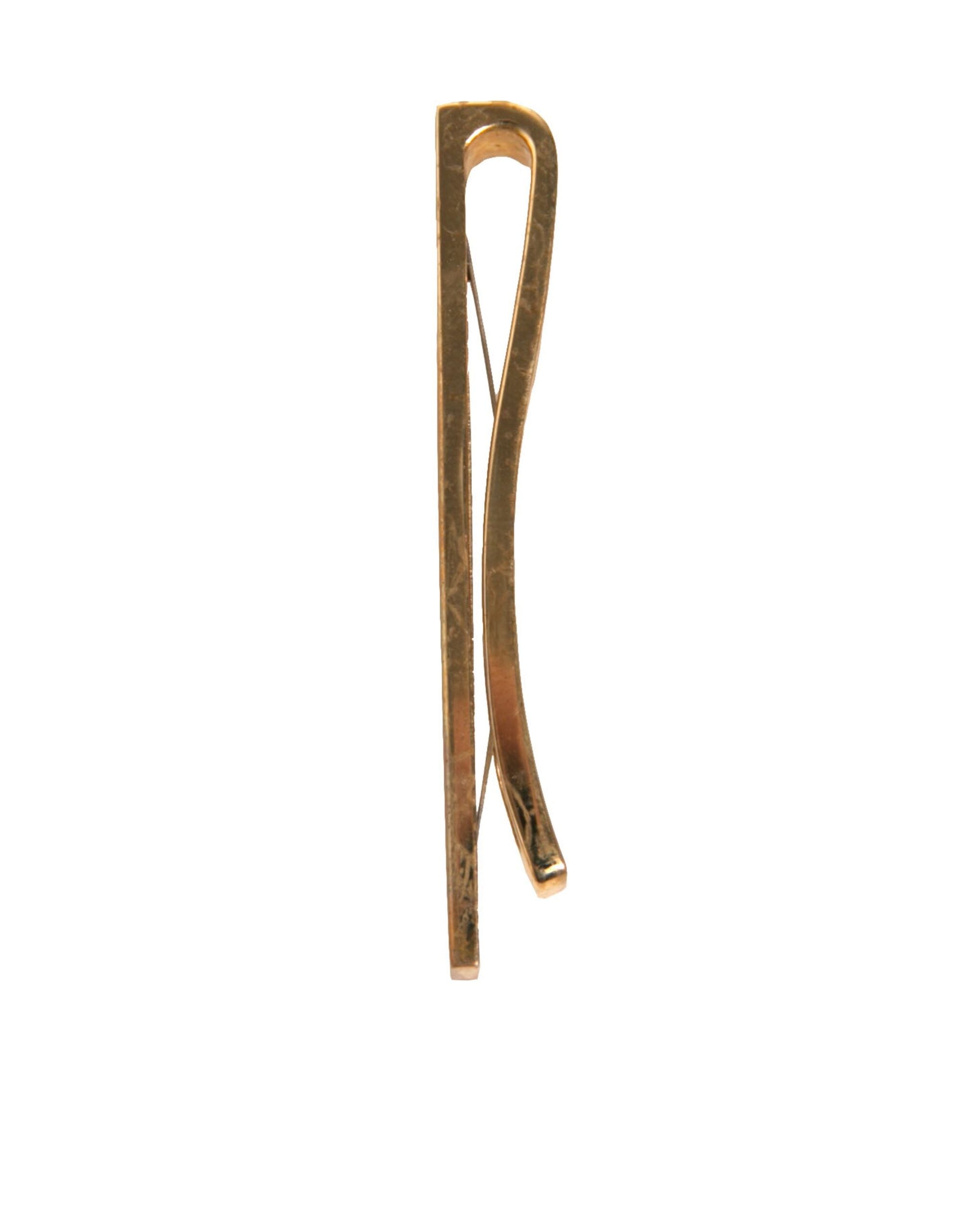 Gold Tone Brass Logo Branded Tie Clip Bar - ventzia