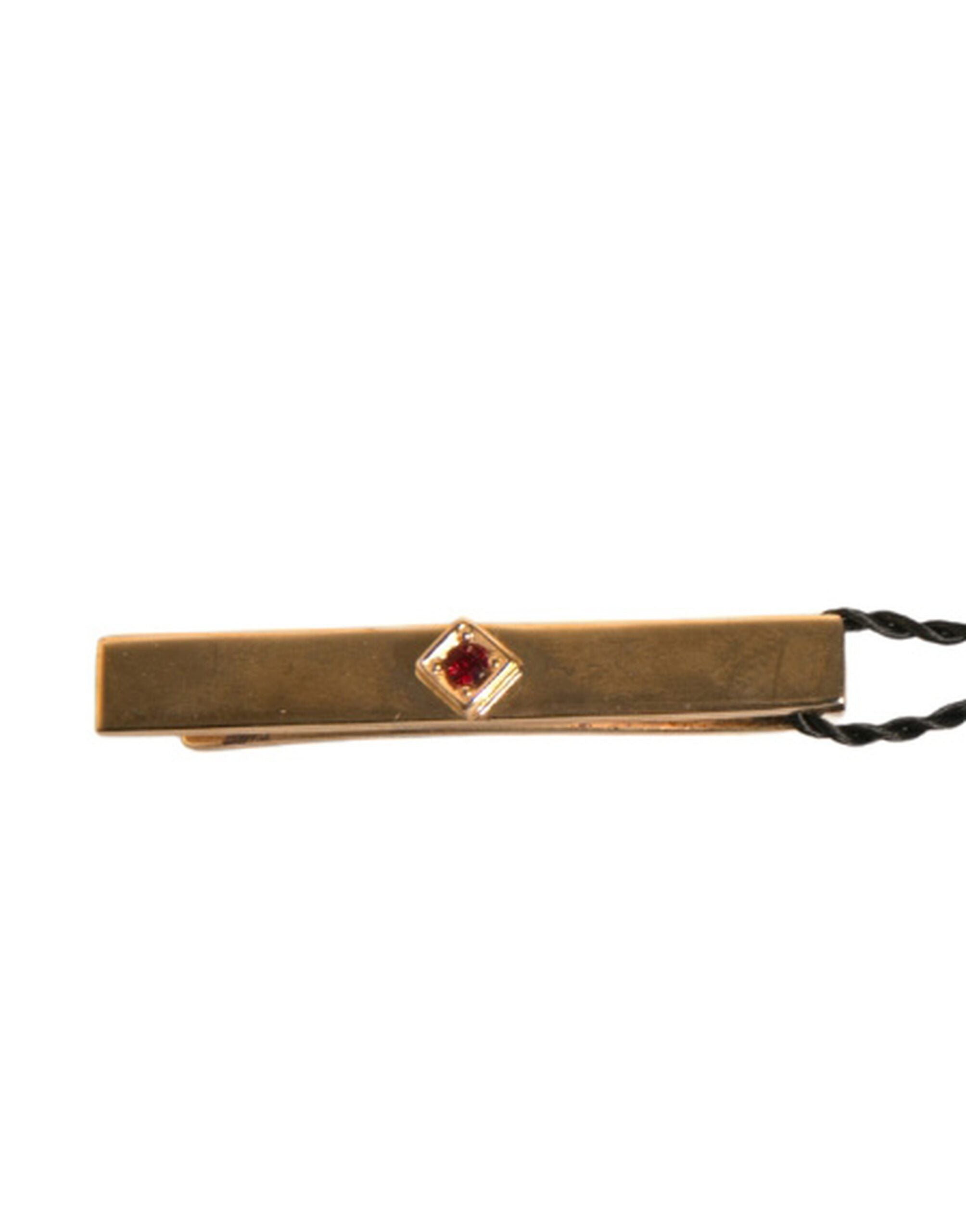 Gold Tone Brass Crystal Branded Tie Clip Bar - ventzia