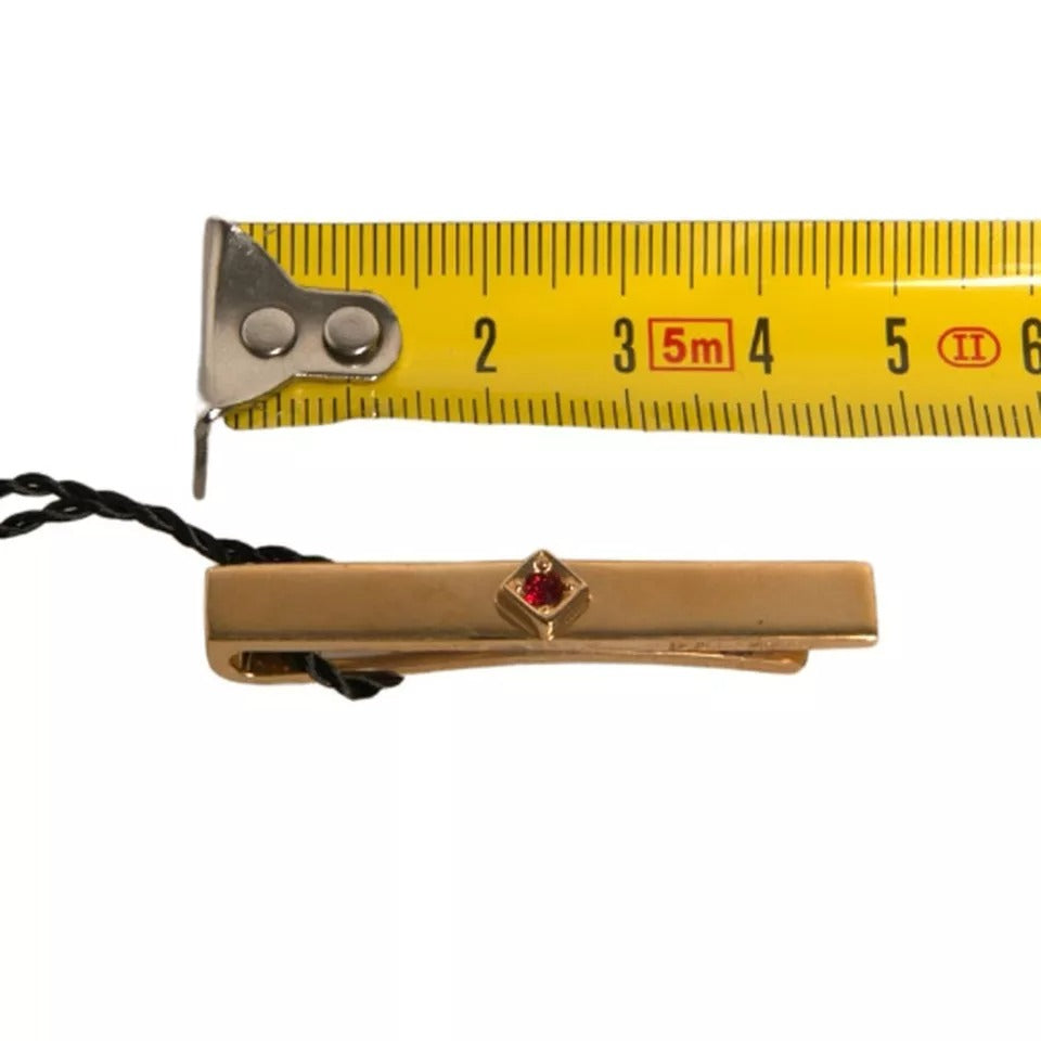 Gold Tone Brass Crystal Branded Tie Clip Bar - ventzia