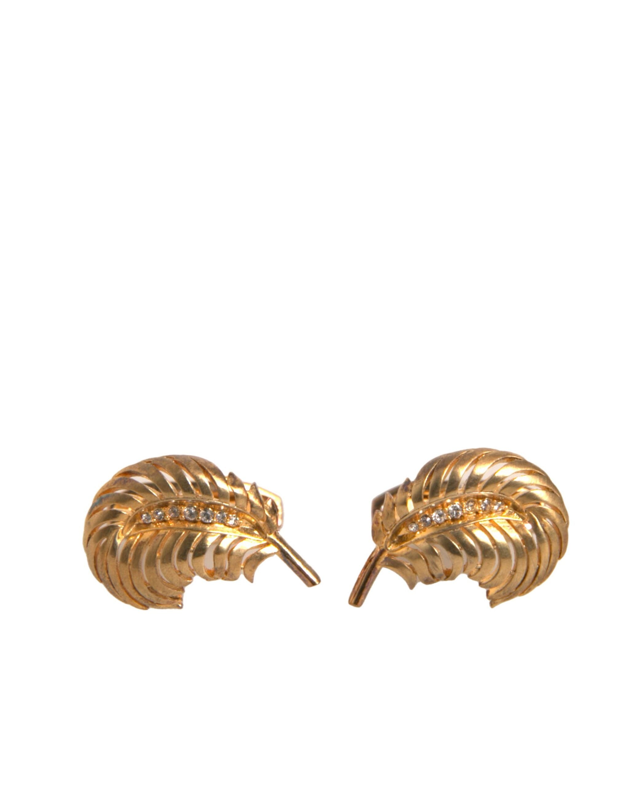 Gold 925 Sterling Silver Crystal Leaf Cufflink - ventzia