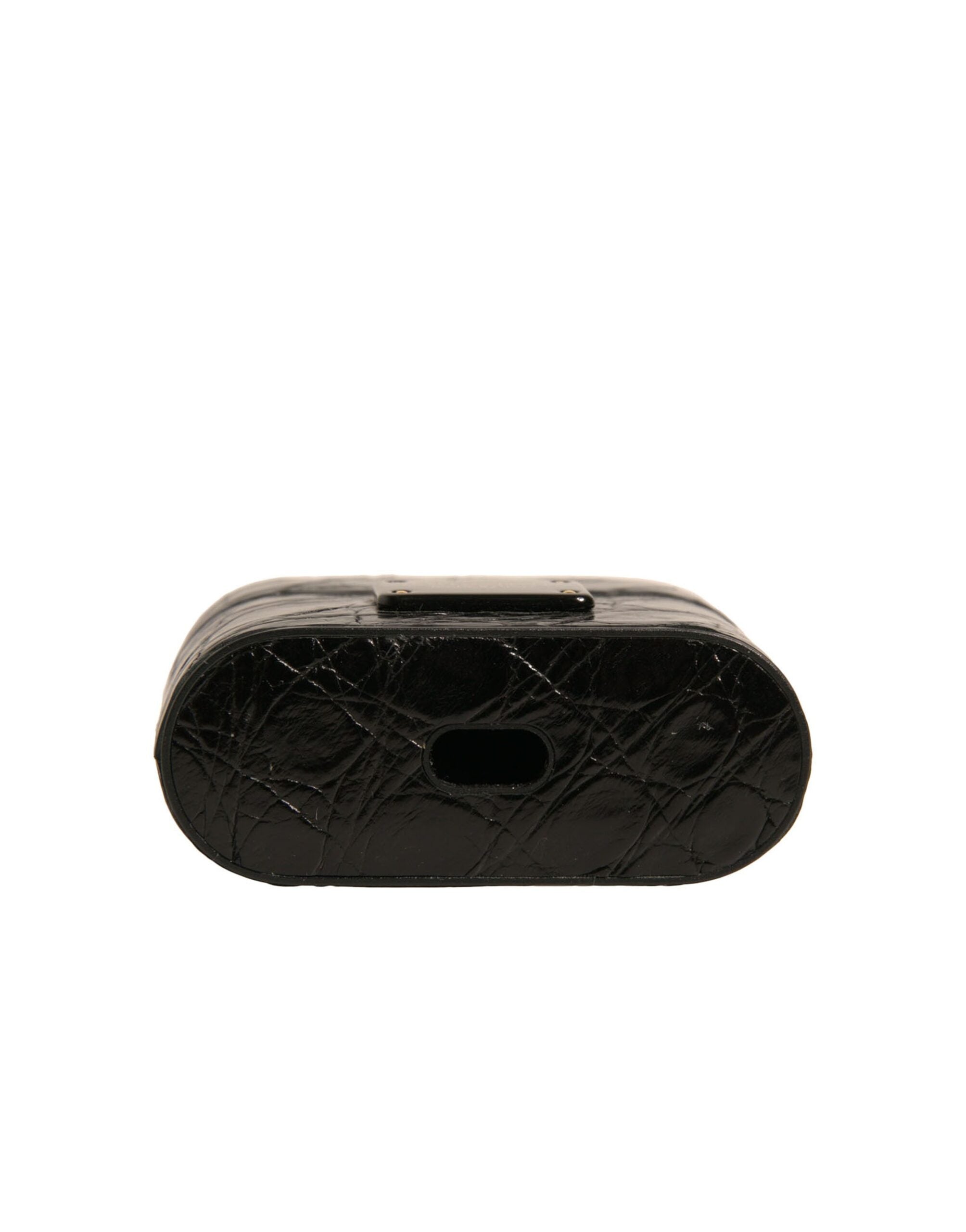 Black Leather Metal Logo Plaque Holder Airpods Case - ventzia
