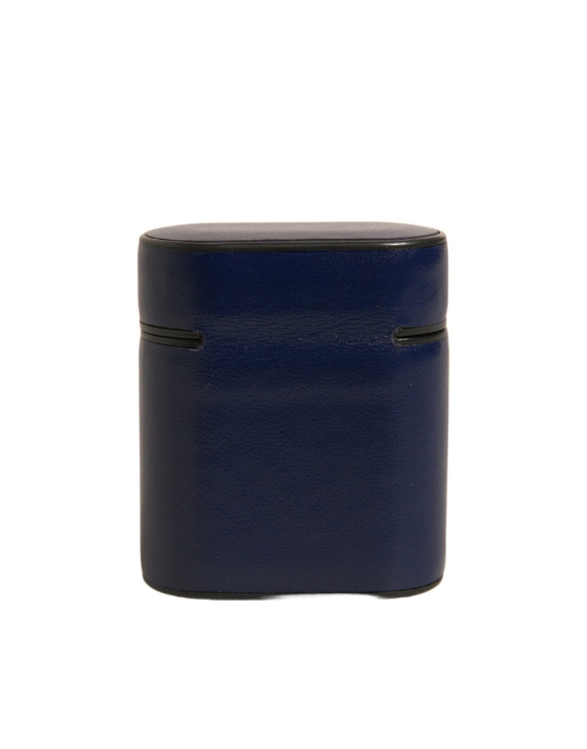 Blue Leather Logo Print Flip Holder Airpods Case - ventzia
