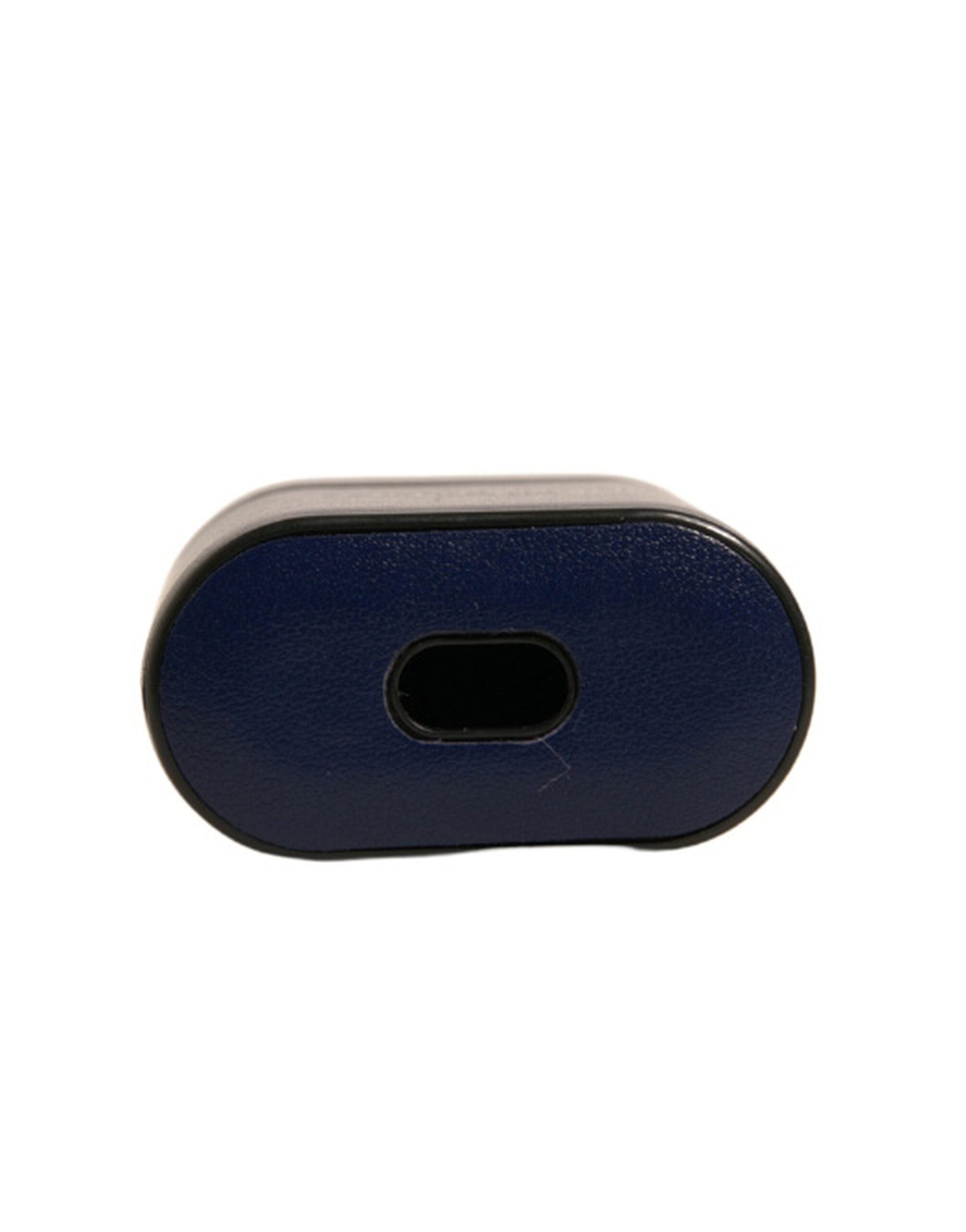 Blue Leather Logo Print Flip Holder Airpods Case - ventzia