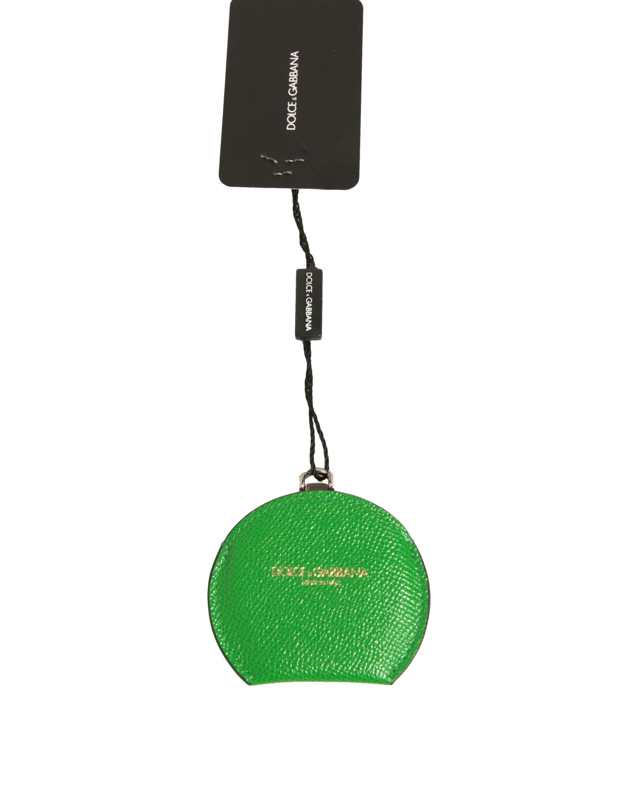 Green Calfskin Leather Round Logo Hand Mirror Holder - ventzia