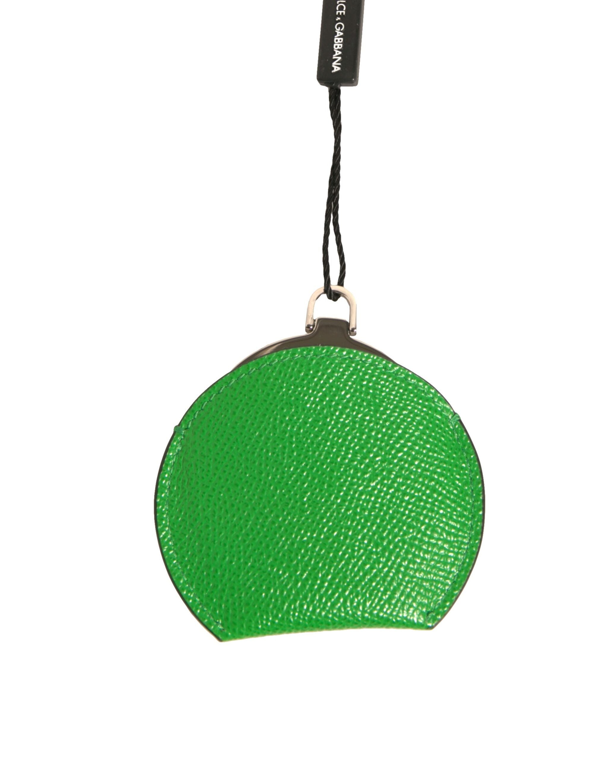 Green Calfskin Leather Round Logo Hand Mirror Holder - ventzia