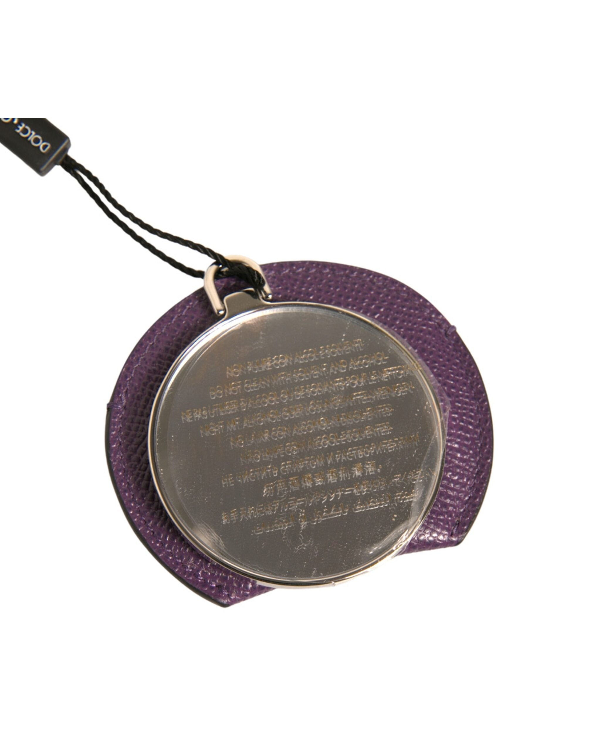 Purple Calfskin Leather Round Logo Hand Mirror Holder - ventzia