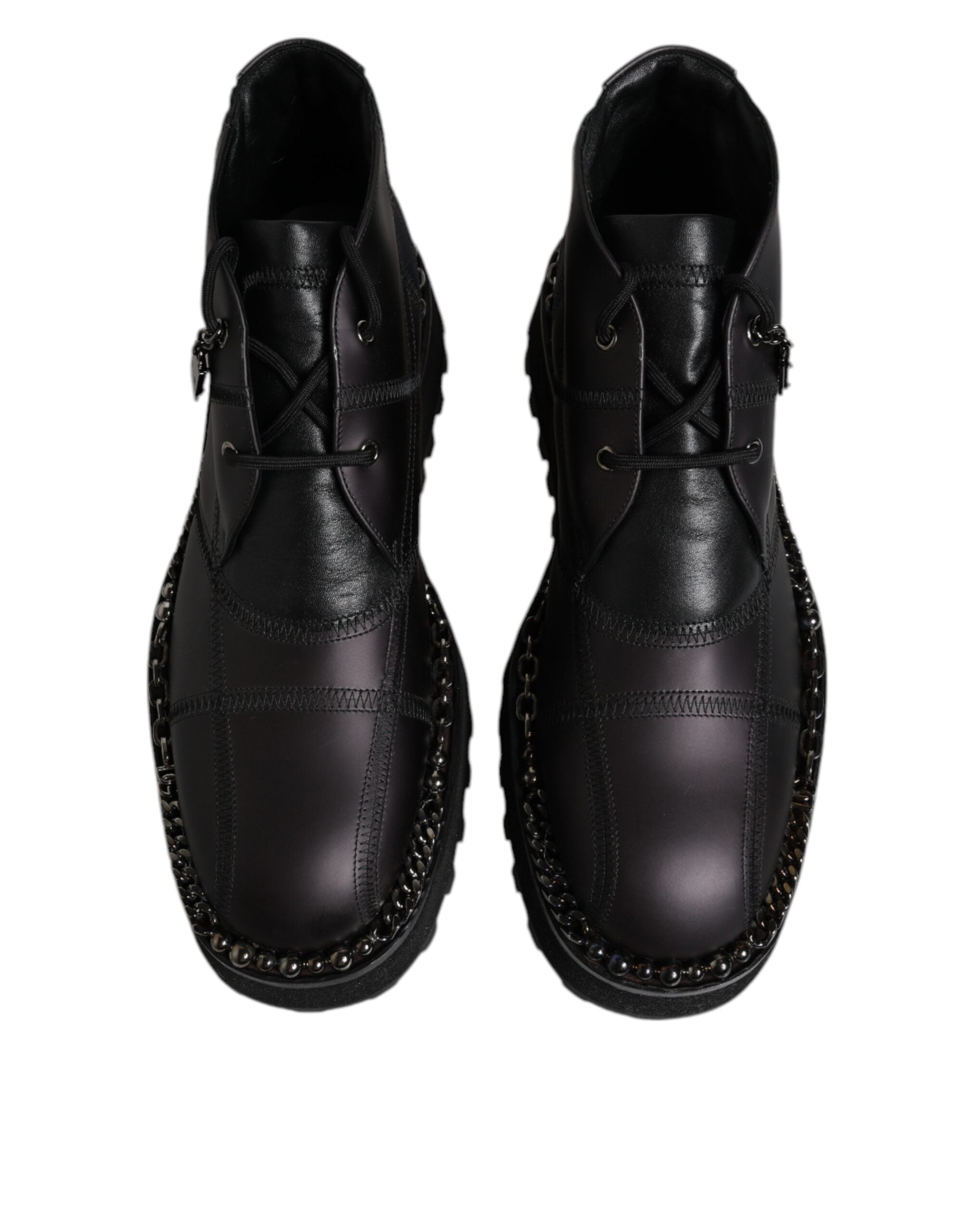 Black Leather Lace Up Ankle Boots Shoes - ventzia