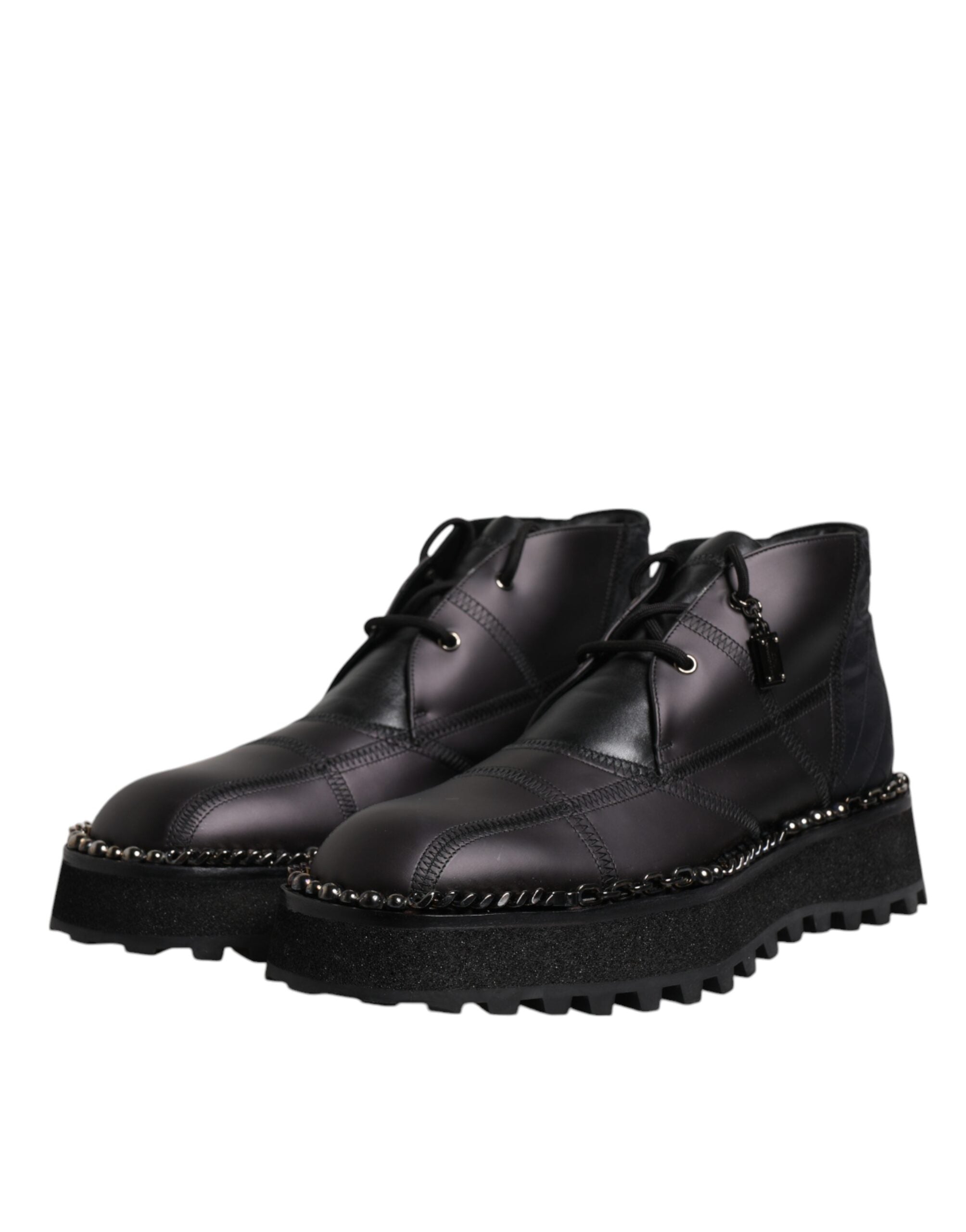 Black Leather Lace Up Ankle Boots Shoes - ventzia