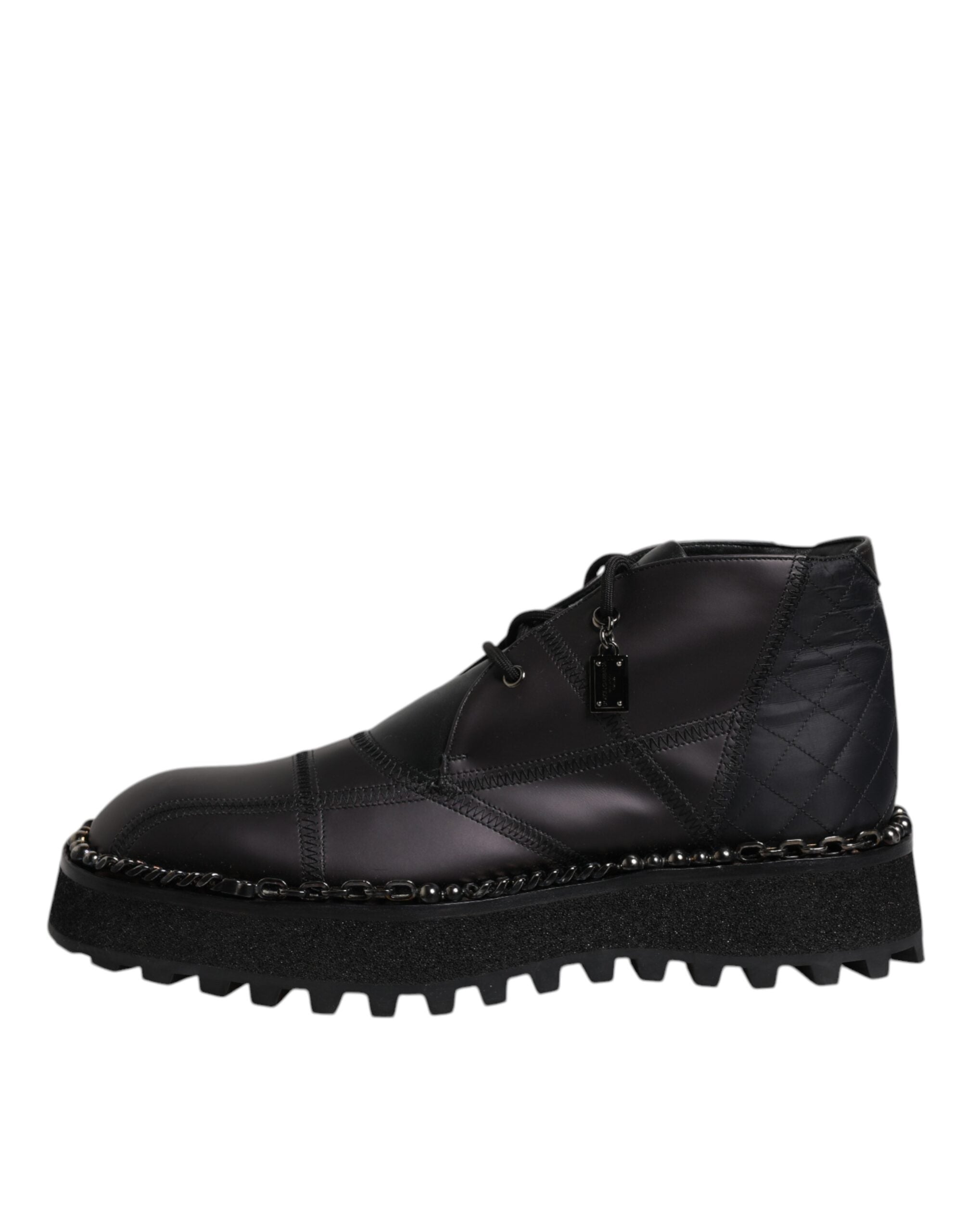 Black Leather Lace Up Ankle Boots Shoes - ventzia