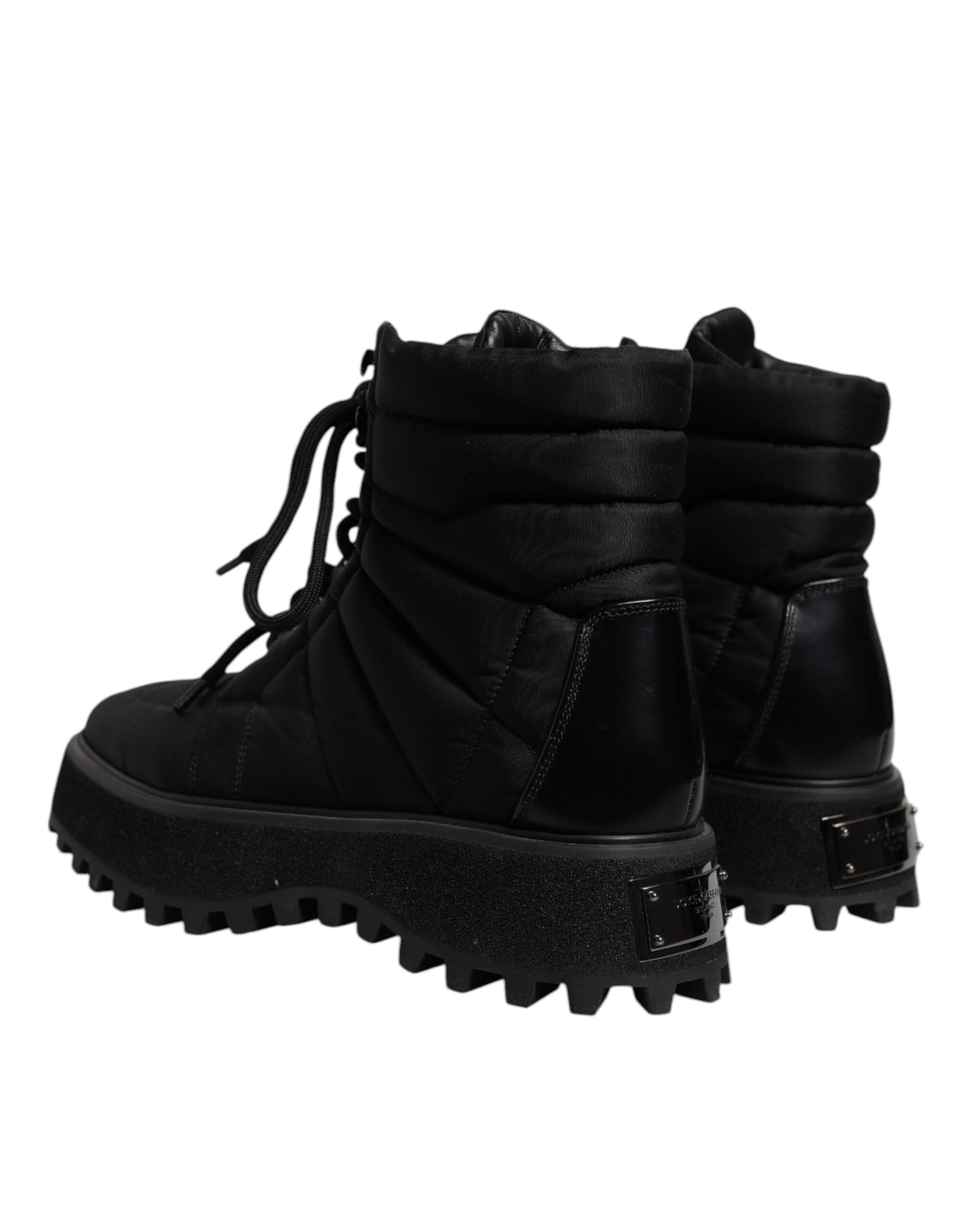 Black Padded Mid Calf Lace Up Boots Shoes - ventzia