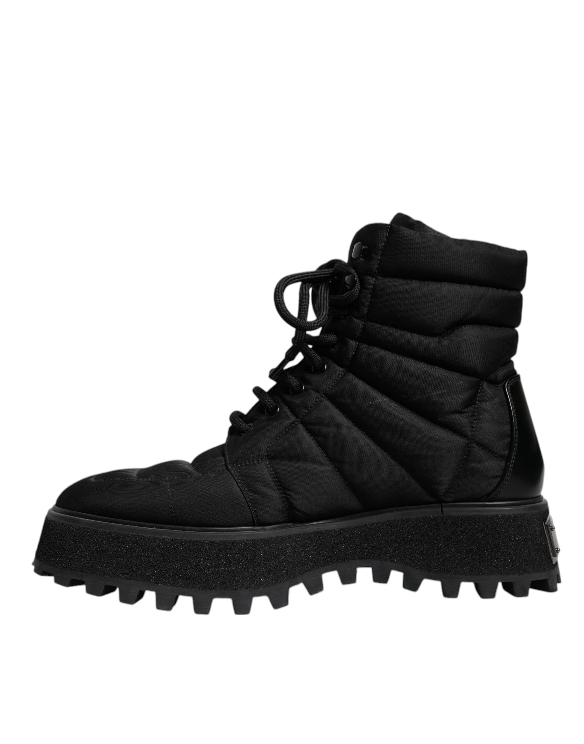 Black Padded Mid Calf Lace Up Boots Shoes - ventzia