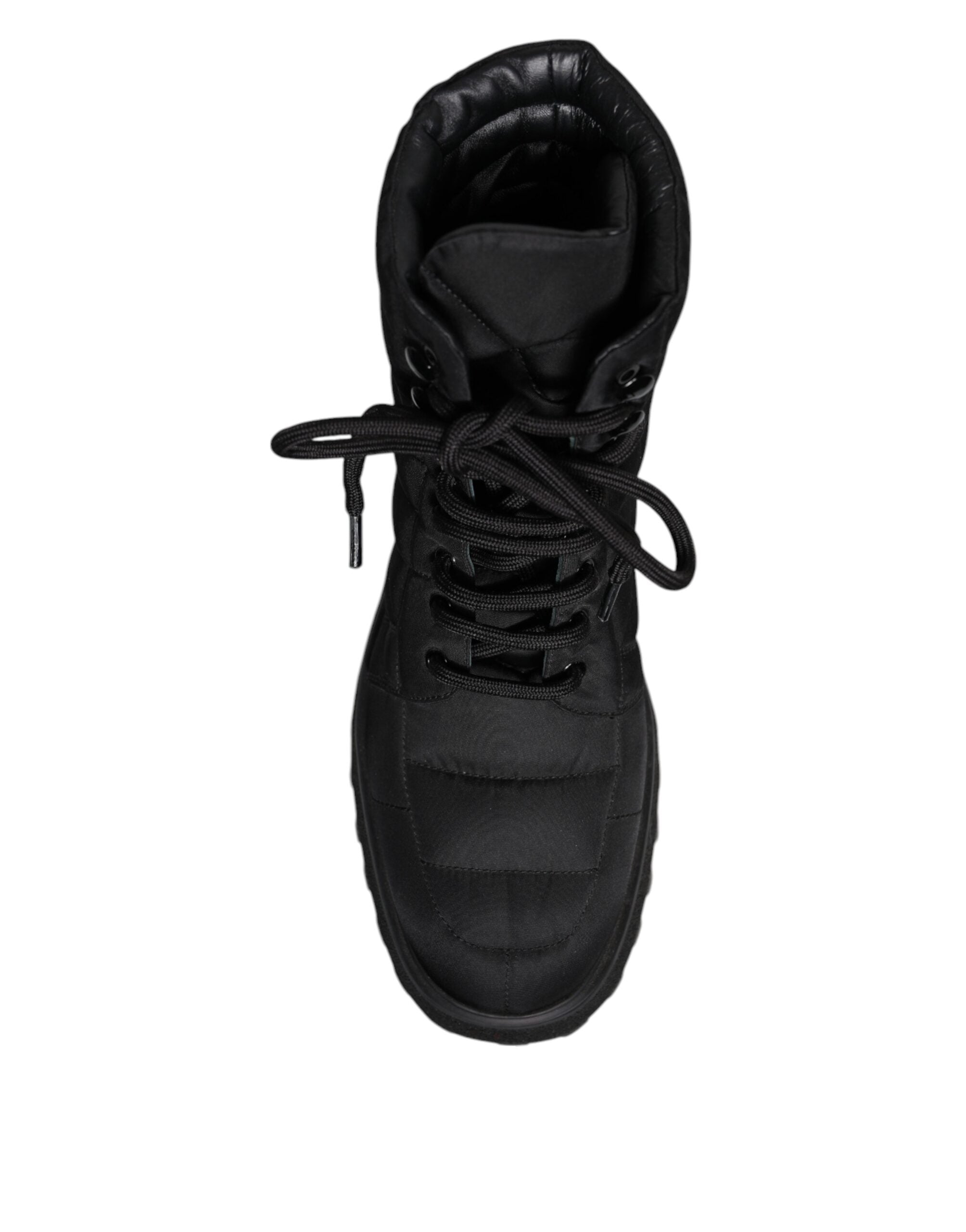 Black Padded Mid Calf Lace Up Boots Shoes - ventzia