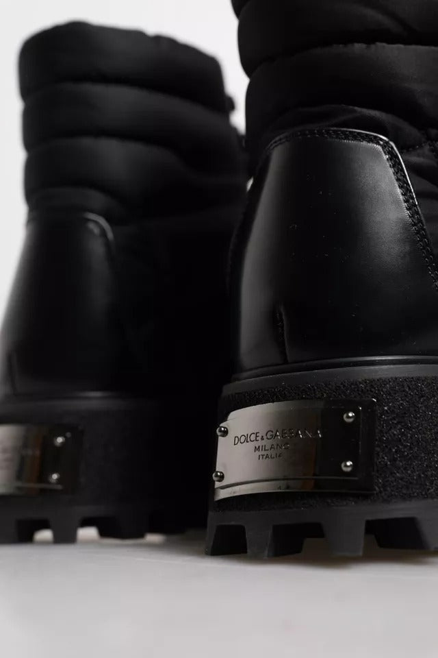 Black Padded Mid Calf Lace Up Boots Shoes - ventzia