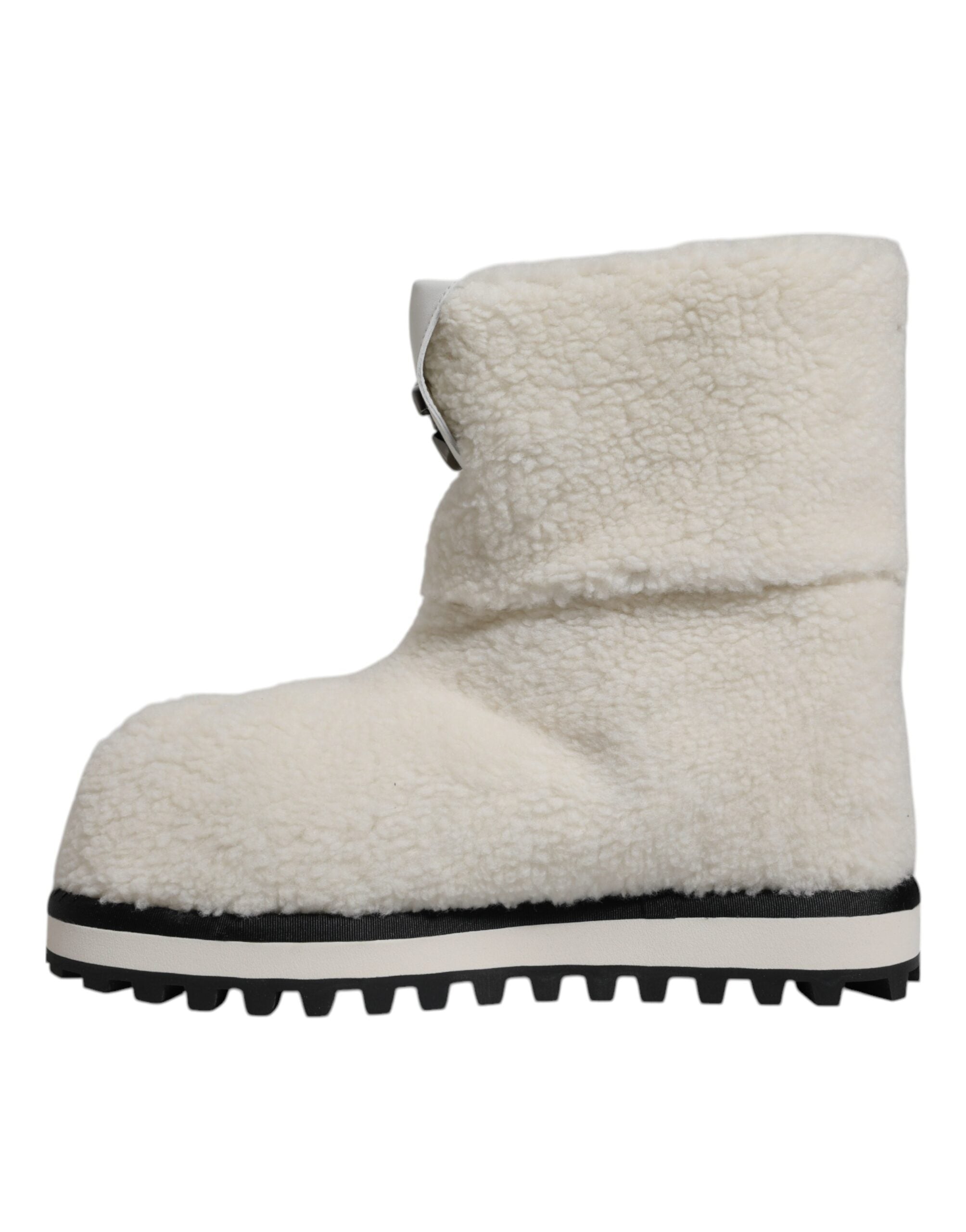 White Plush Logo Padded Mid Calf Boots Shoes - ventzia