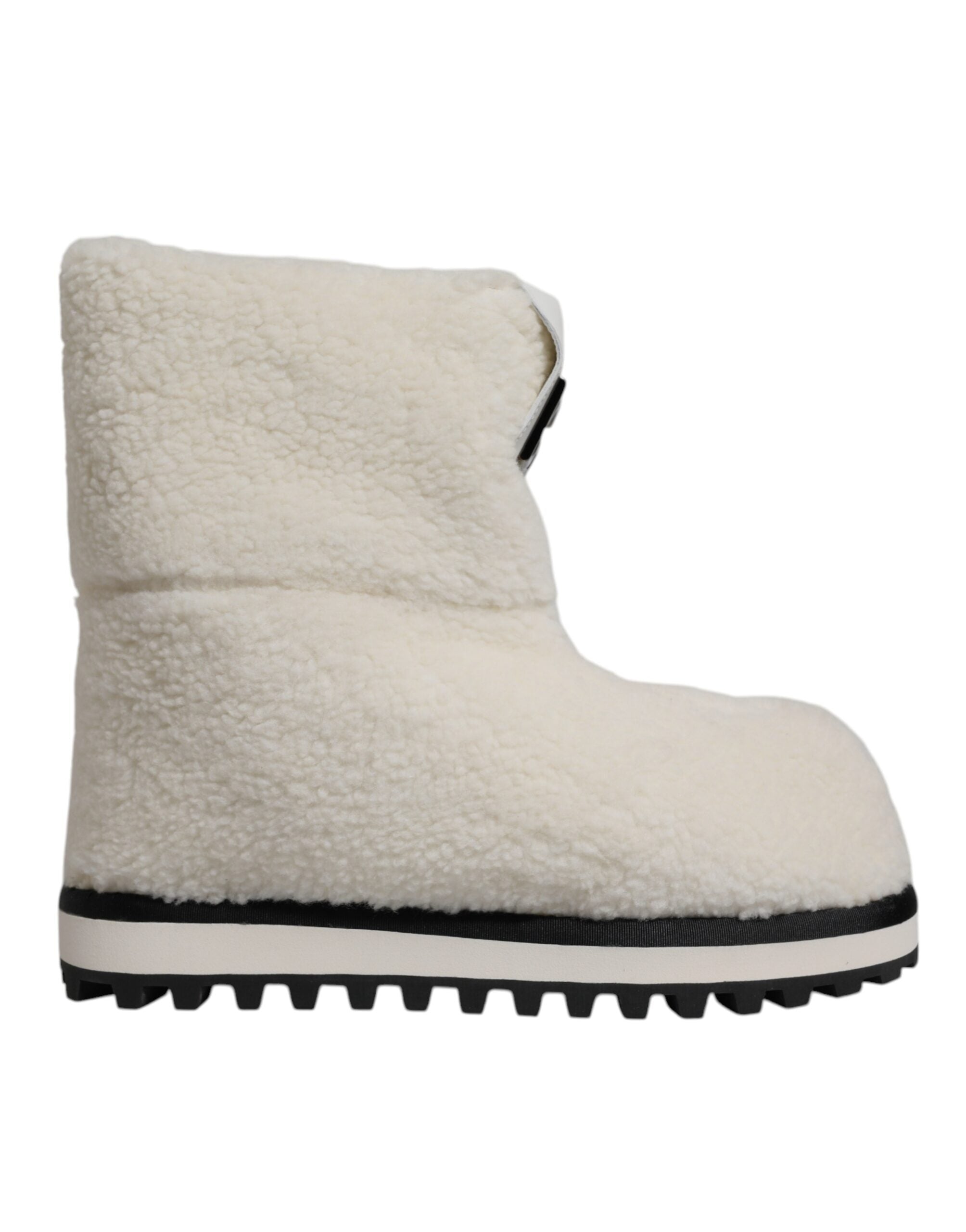 White Plush Logo Padded Mid Calf Boots Shoes - ventzia