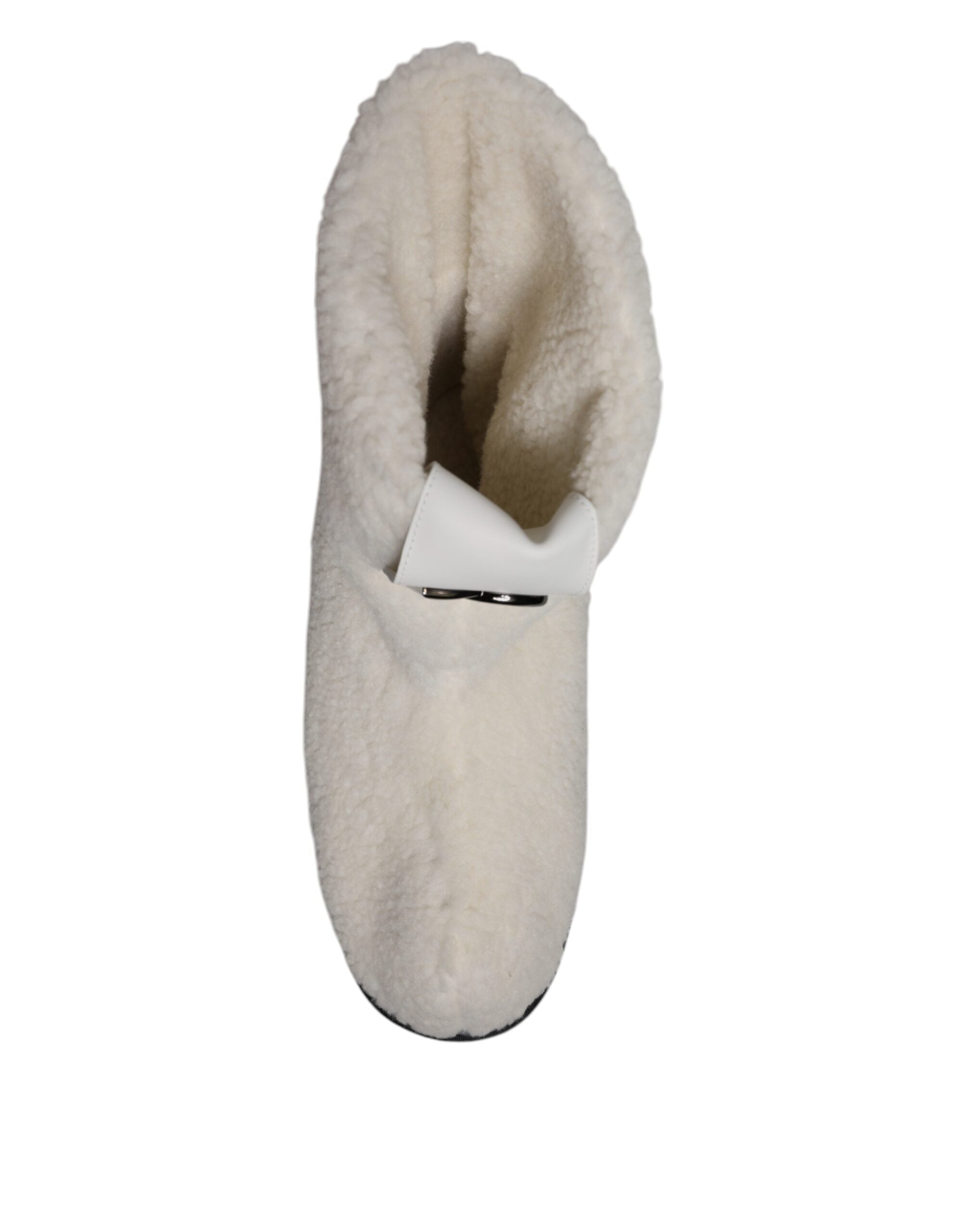 White Plush Logo Padded Mid Calf Boots Shoes - ventzia