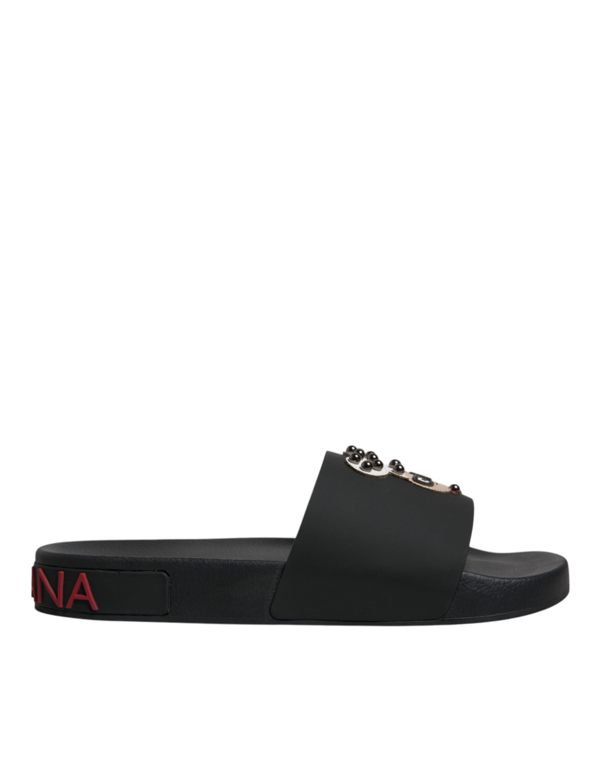 Black Leather Slides Sandals Beachwear Shoes - ventzia