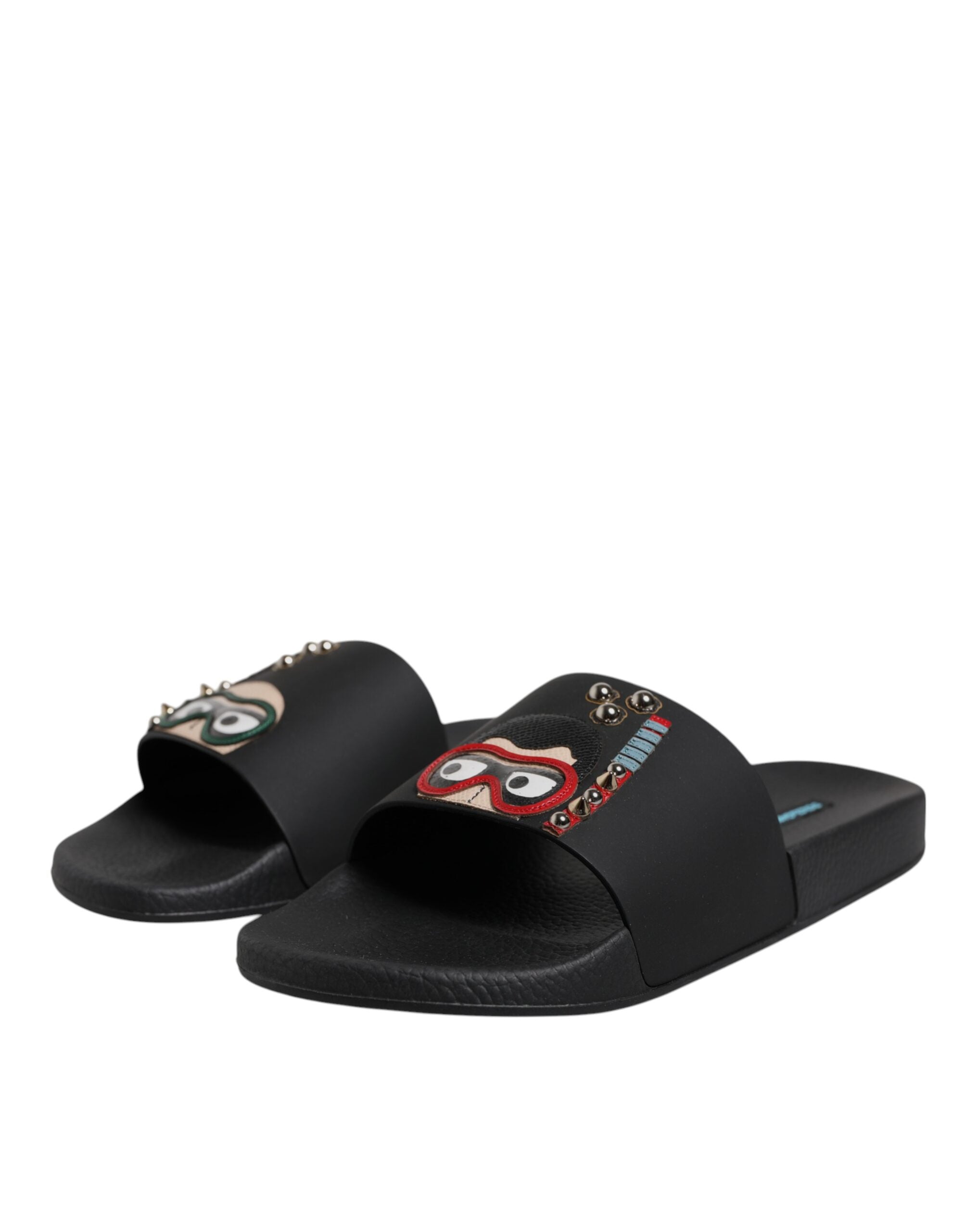 Black Divers Leather Flats Slides Sandals Beachwear Shoes - ventzia