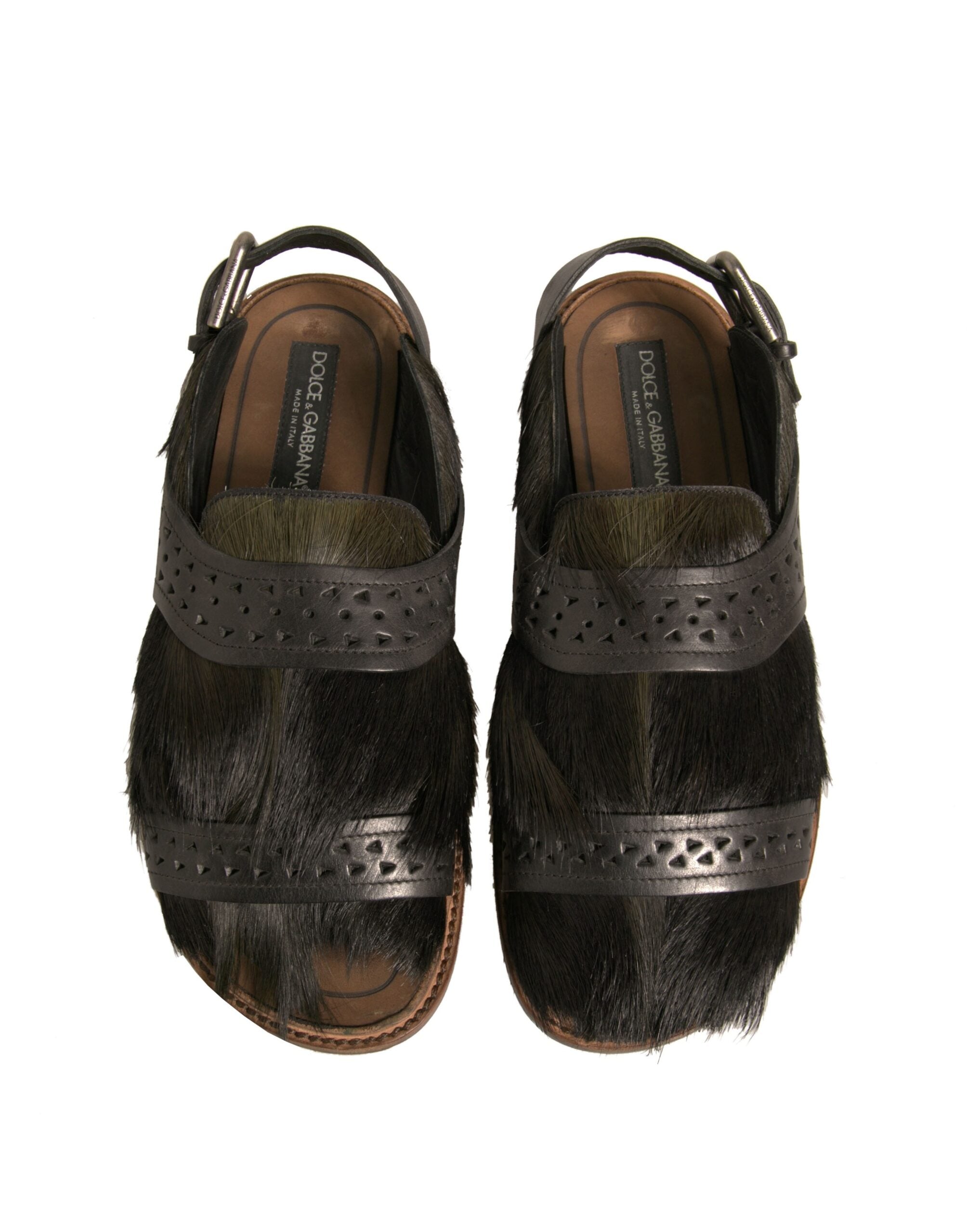Green Gazelle Hair Leather Flats Sandals Shoes - ventzia