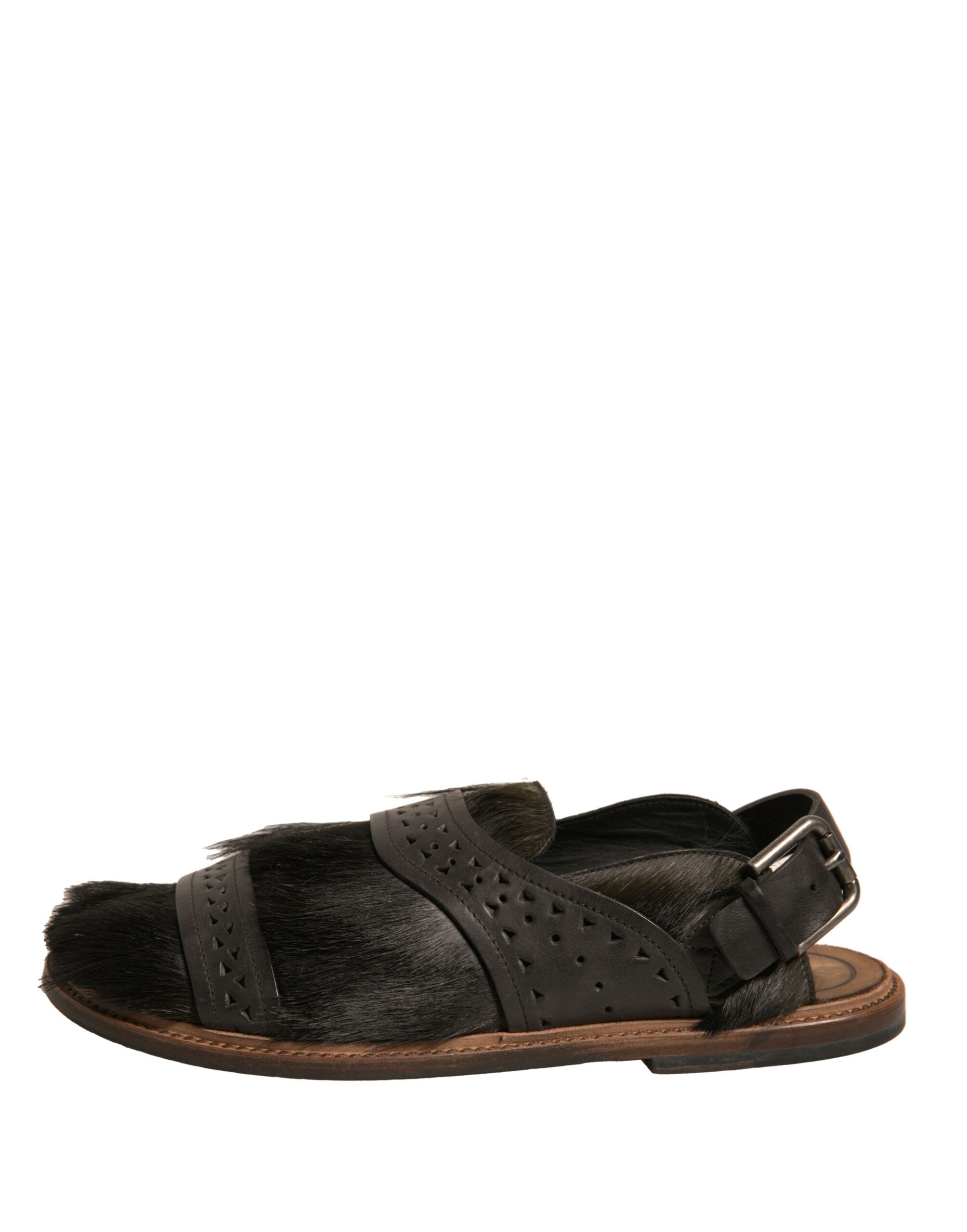 Green Gazelle Hair Leather Flats Sandals Shoes - ventzia
