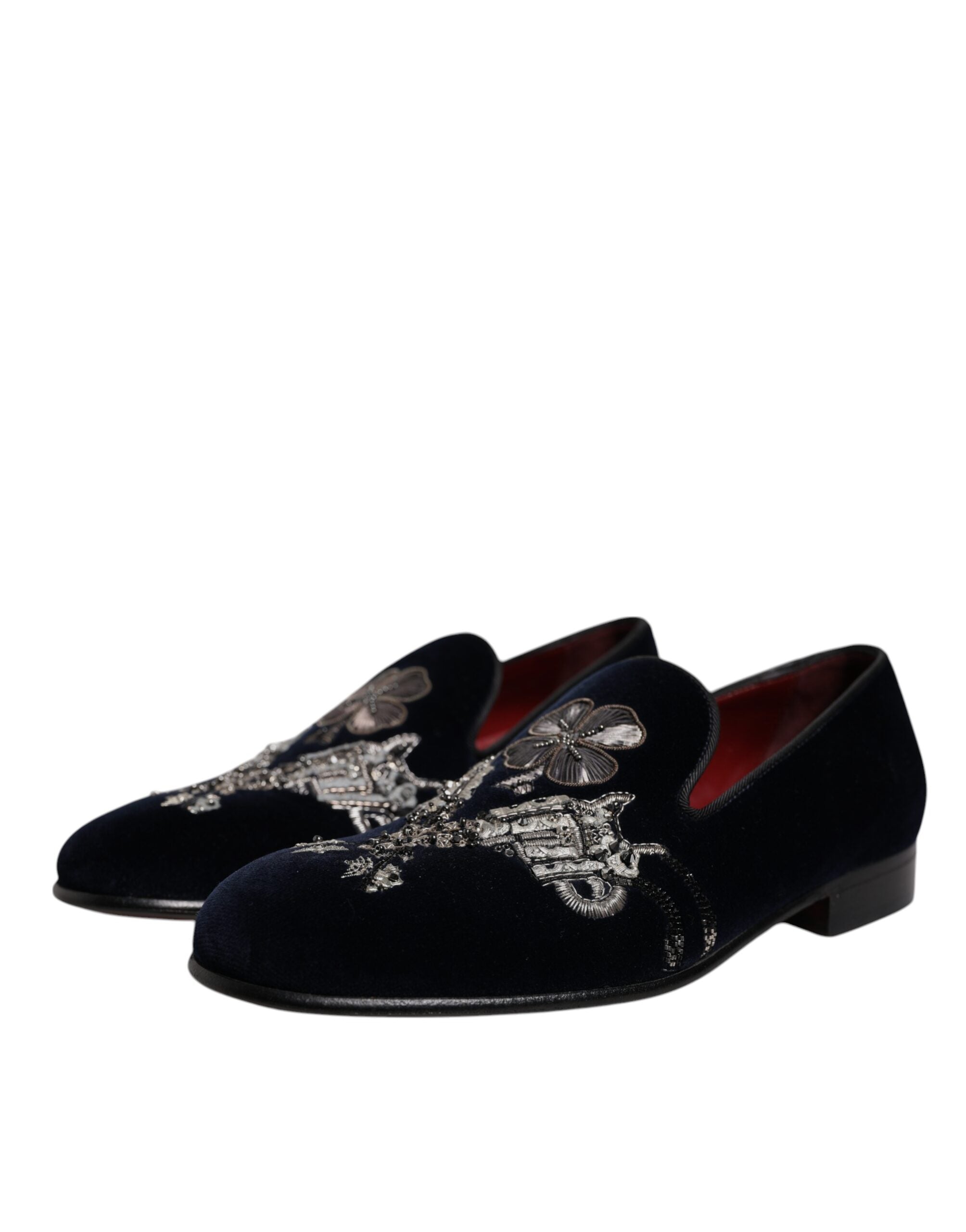 Black Velvet Floral Gun Loafers Dress Shoes - ventzia