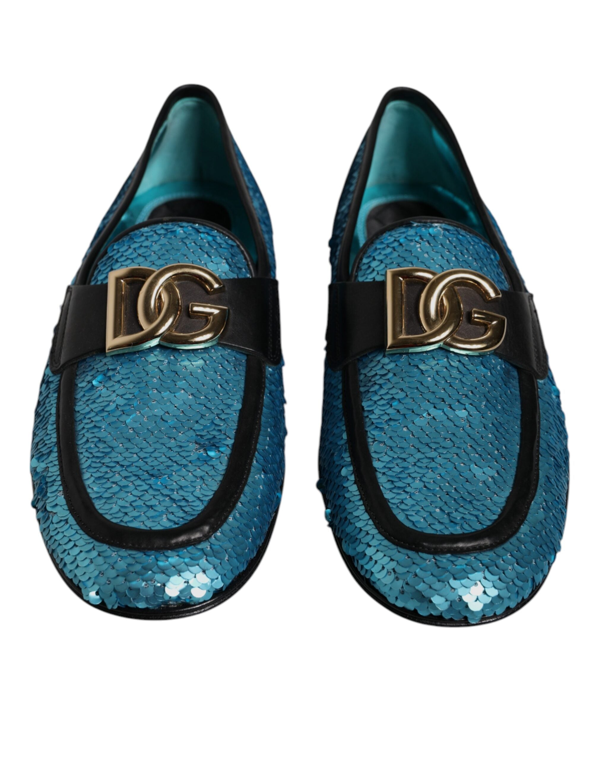 Blue Sequined Loafers Formal Dress Shoes - ventzia