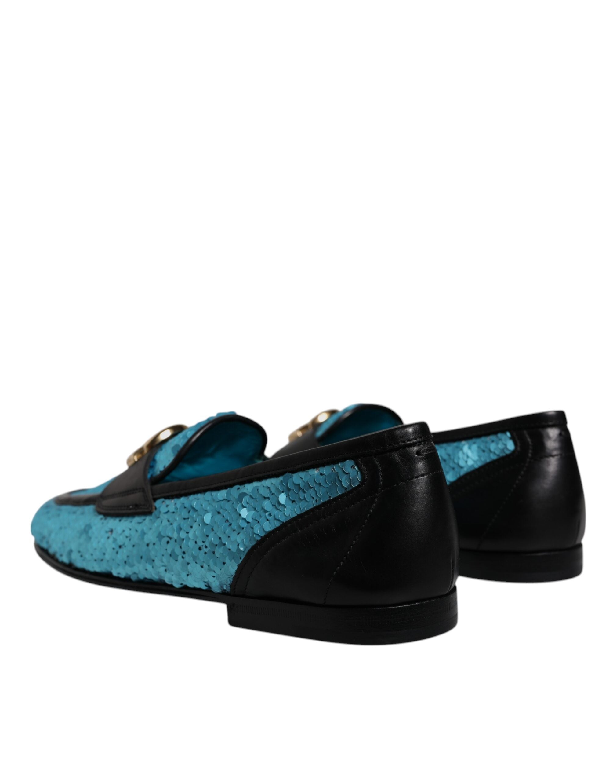 Blue Sequined Loafers Formal Dress Shoes - ventzia